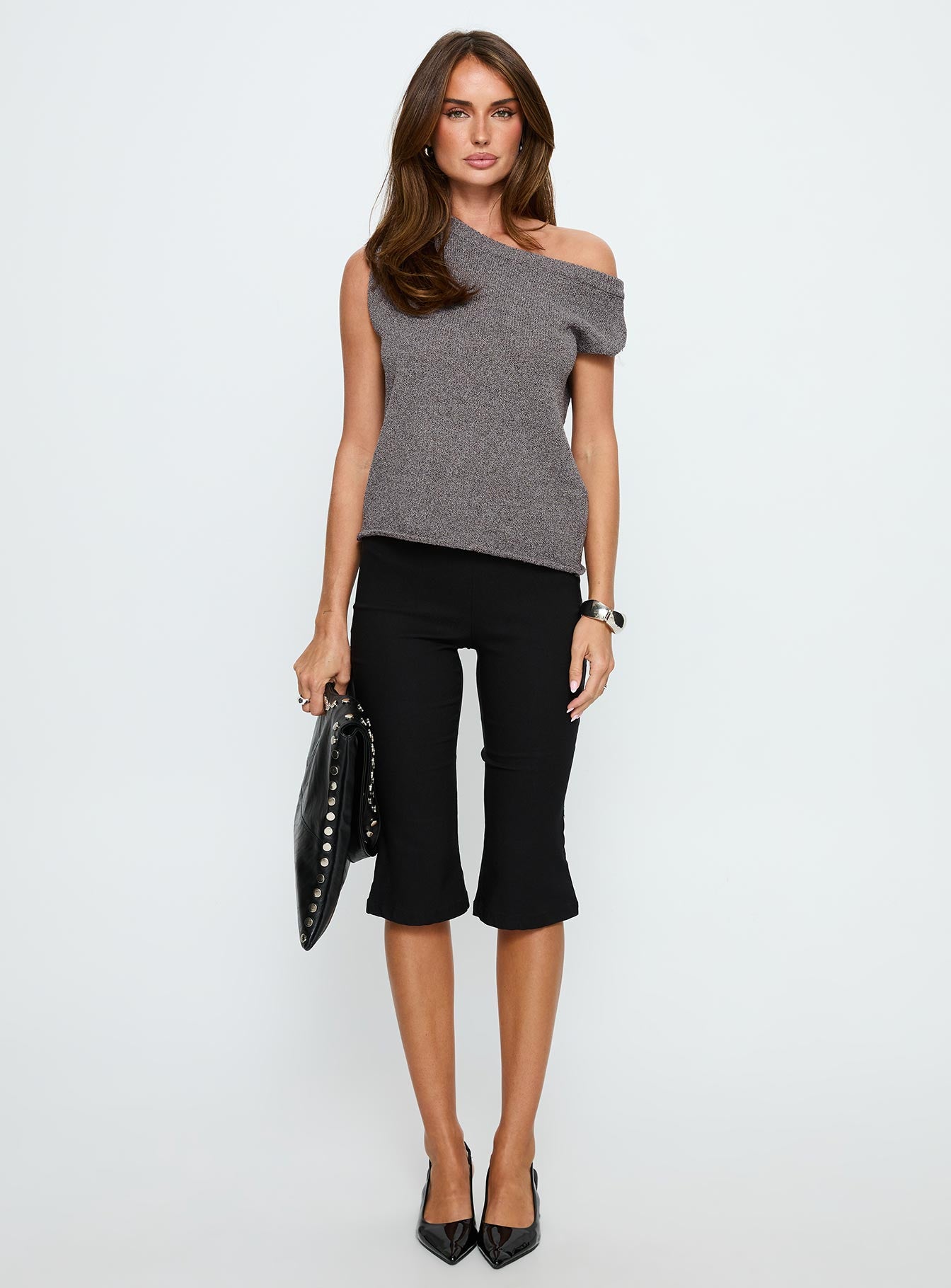 Ashfield Off Shoulder Top Dark Grey - Image 6