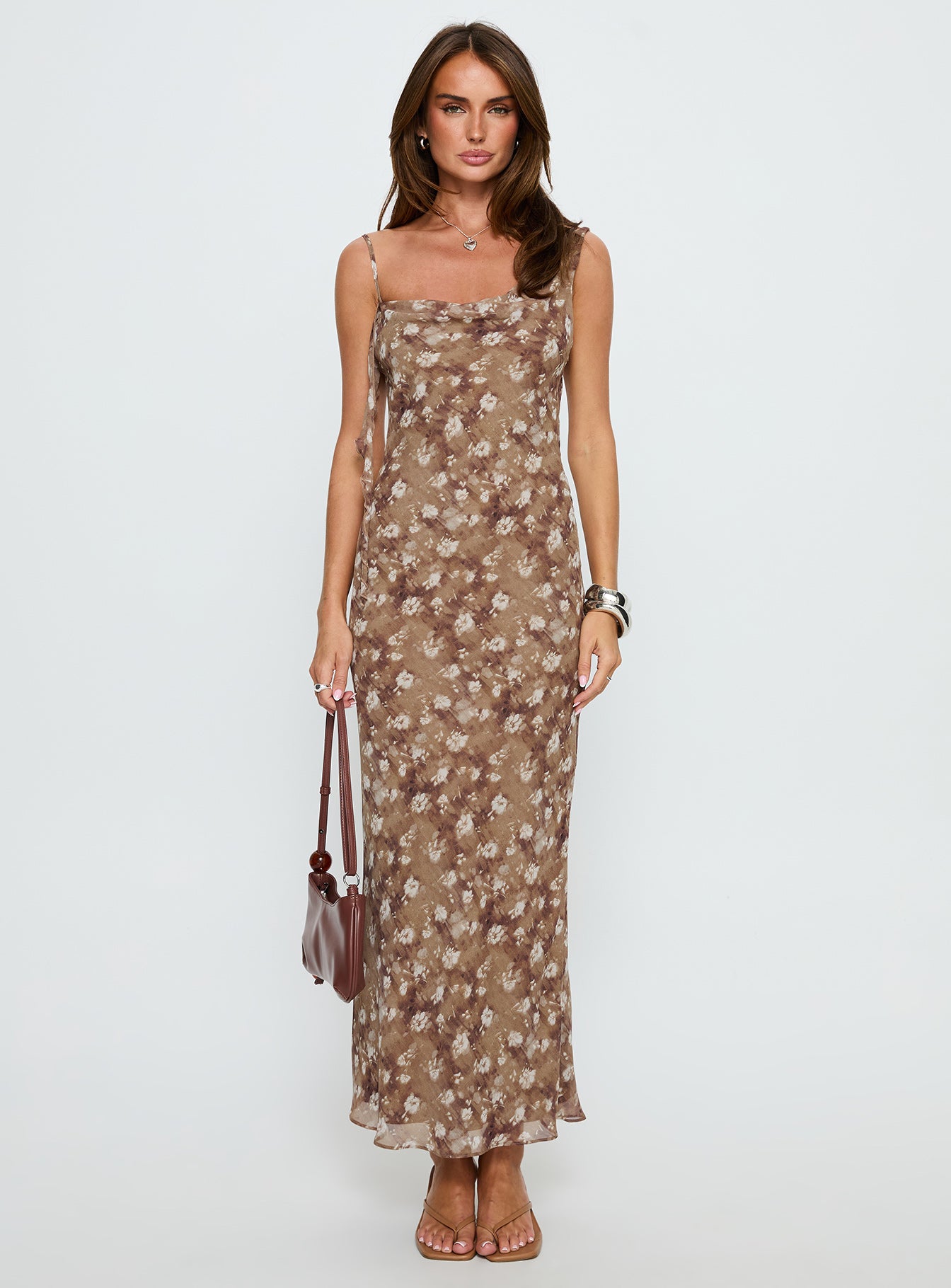Silah Cowl Neck Maxi Dress Brown Floral - Image 6