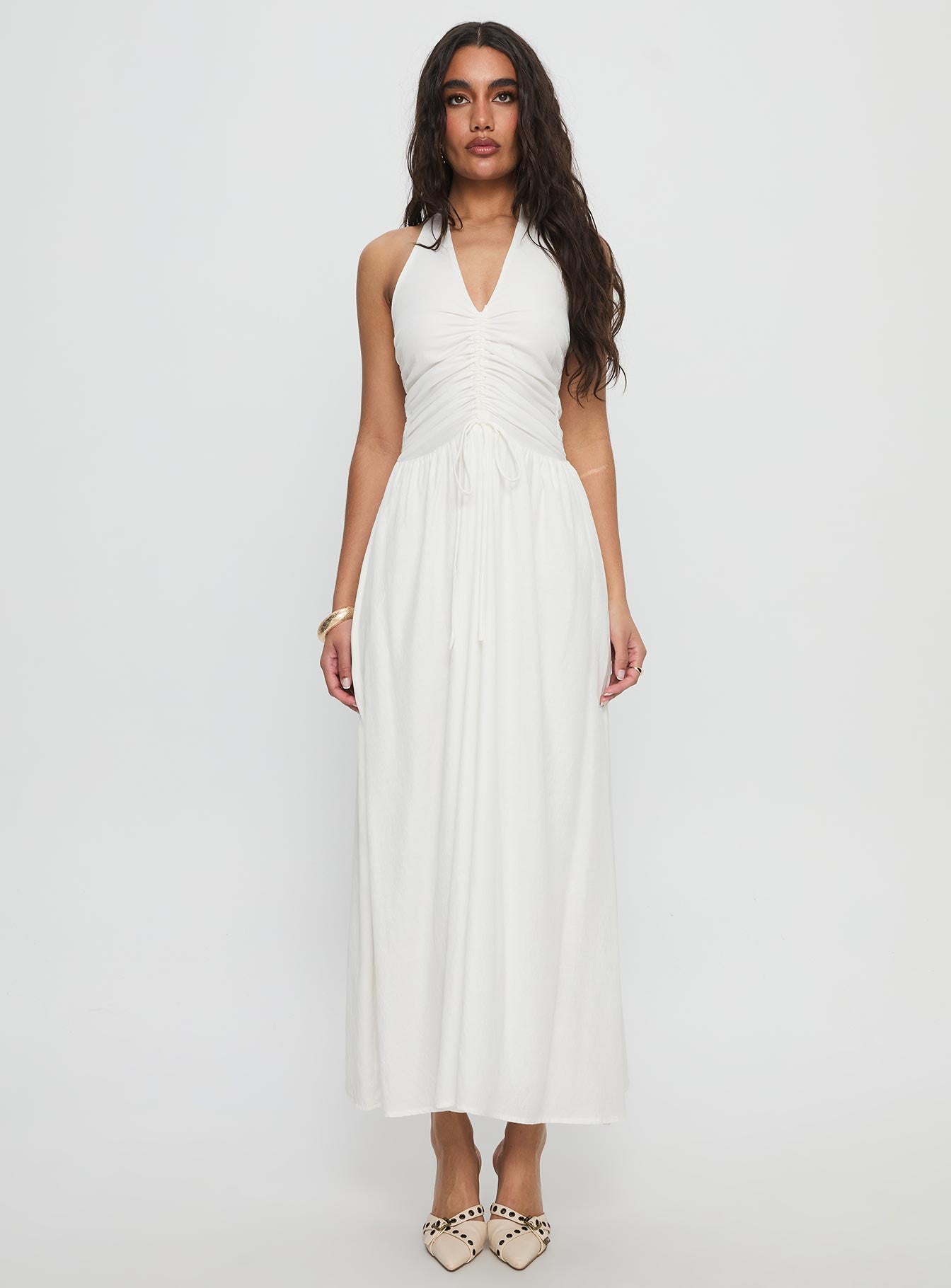 Jozefine Halter Ruched Maxi Dress White - Image 7