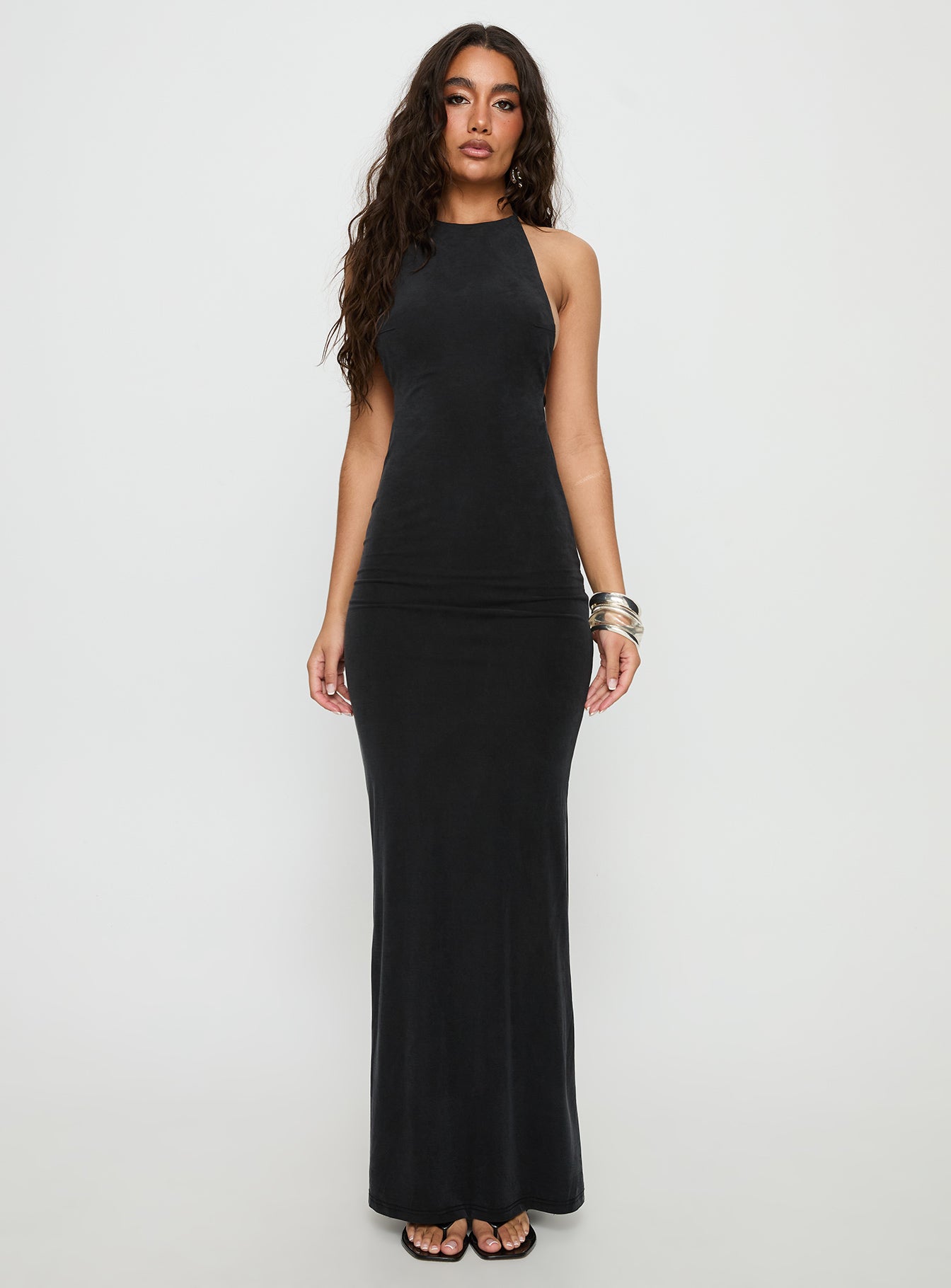 Rheanna Draped Backless Maxi Dress Black - Image 7