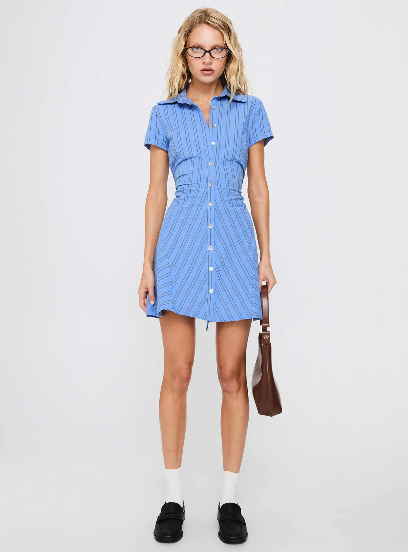 Saydie Button Down Mini Dress Blue Stripe - Image 6