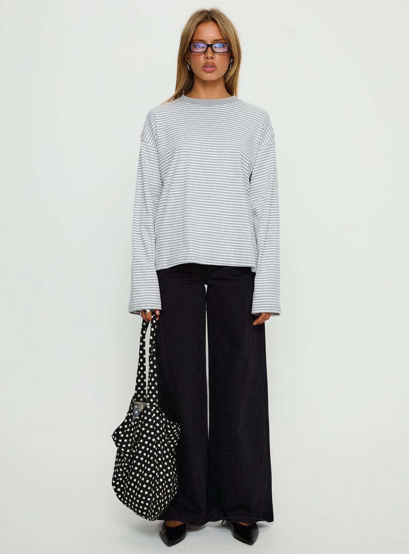 Settle Down Long Sleeve Top Grey White Stripe - Image 7
