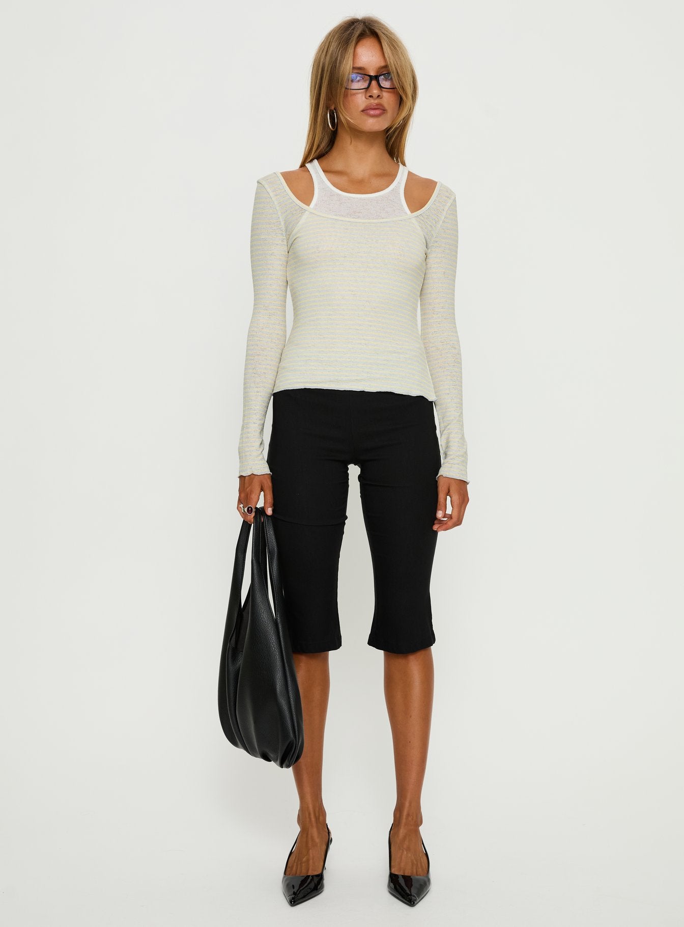 Ceyla Layered Long Sleeve Top White Stripe - Image 7
