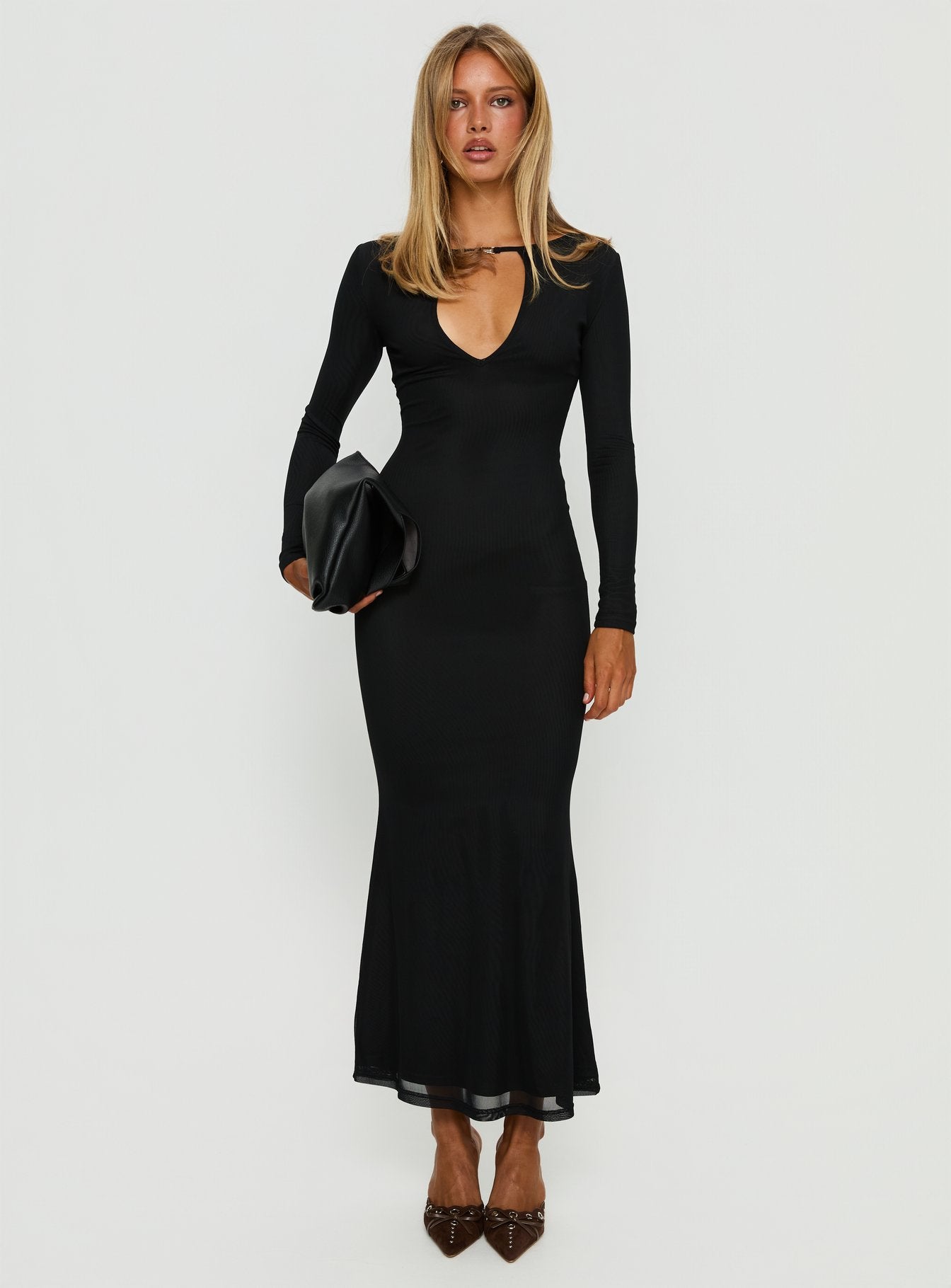 Adesa Long Sleeve Keyhole Plunge Maxi Dress Black - Image 6