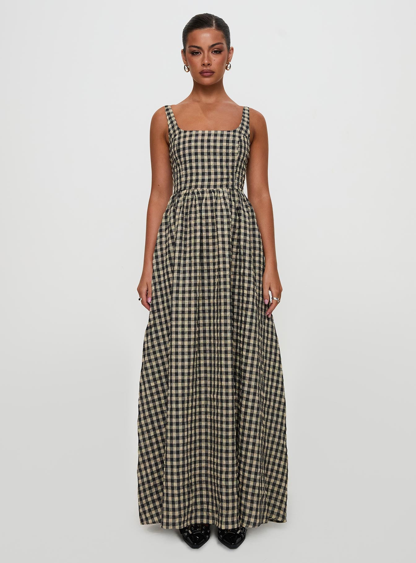Cartmel Check Maxi Dress Black Cream Petite - Image 10