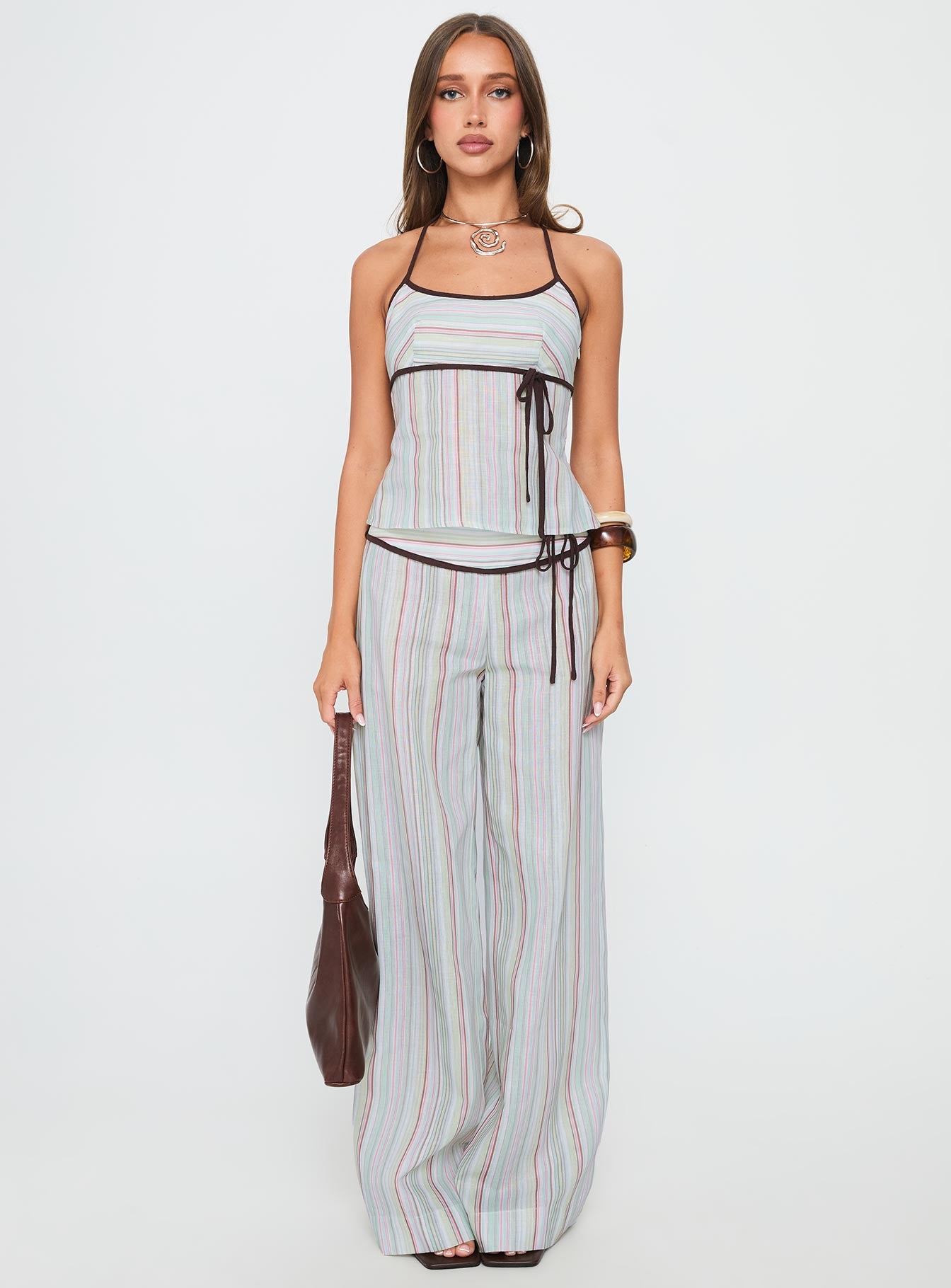 Taylar Tie Bust Top Green Stripe - Image 7
