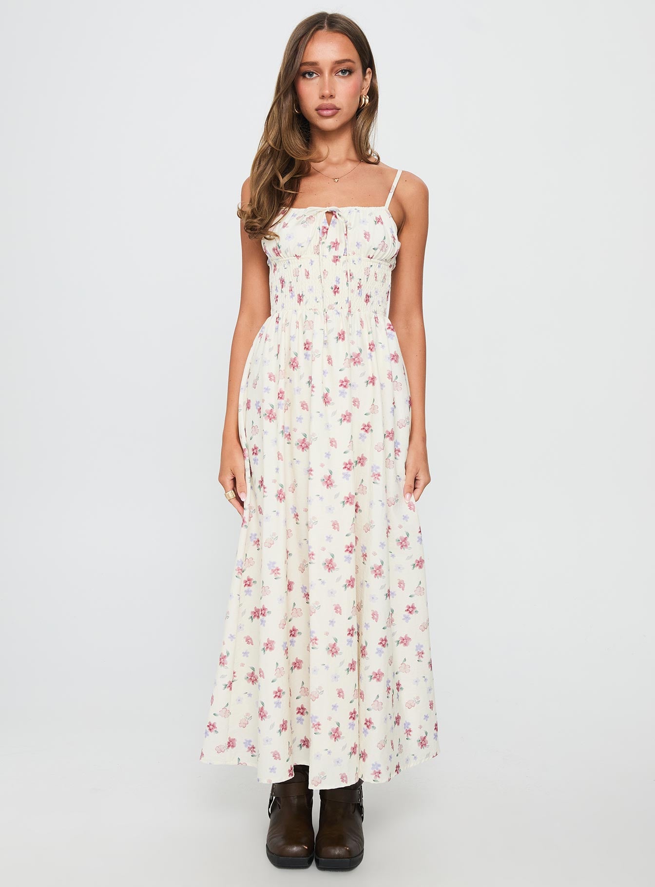 Pearle Shirred Maxi Dress White Floral - Image 6