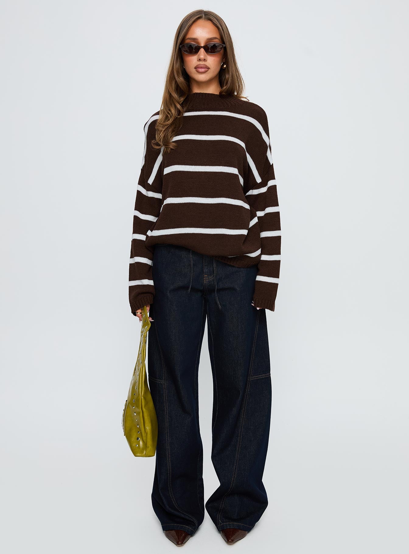 Alara Mock Neck Knit Sweater Brown Stripe - Image 6