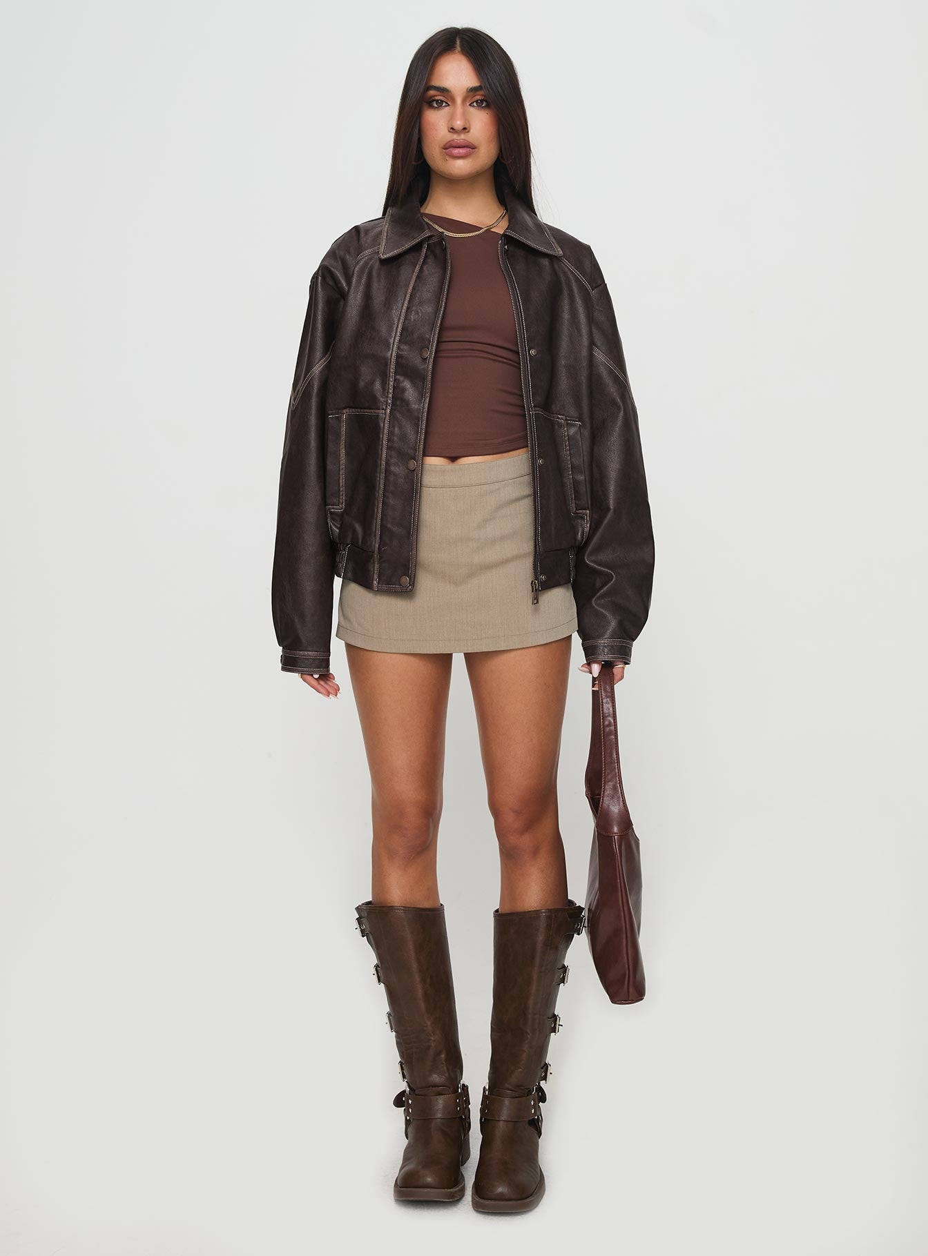 Jaxton Faux Leather Jacket Brown - Image 7