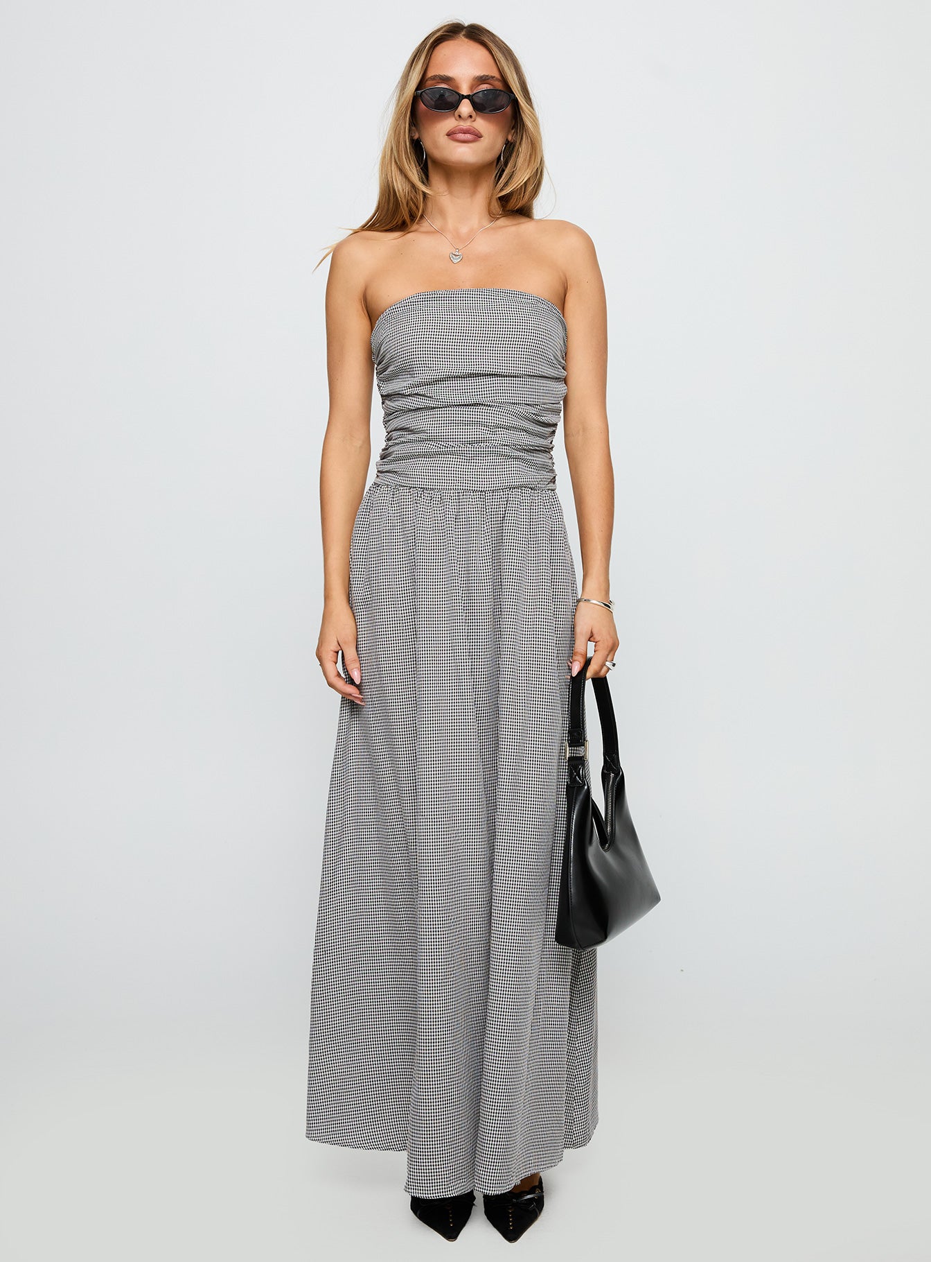 Arkadia Strapless Maxi Dress Black White Check - Image 6