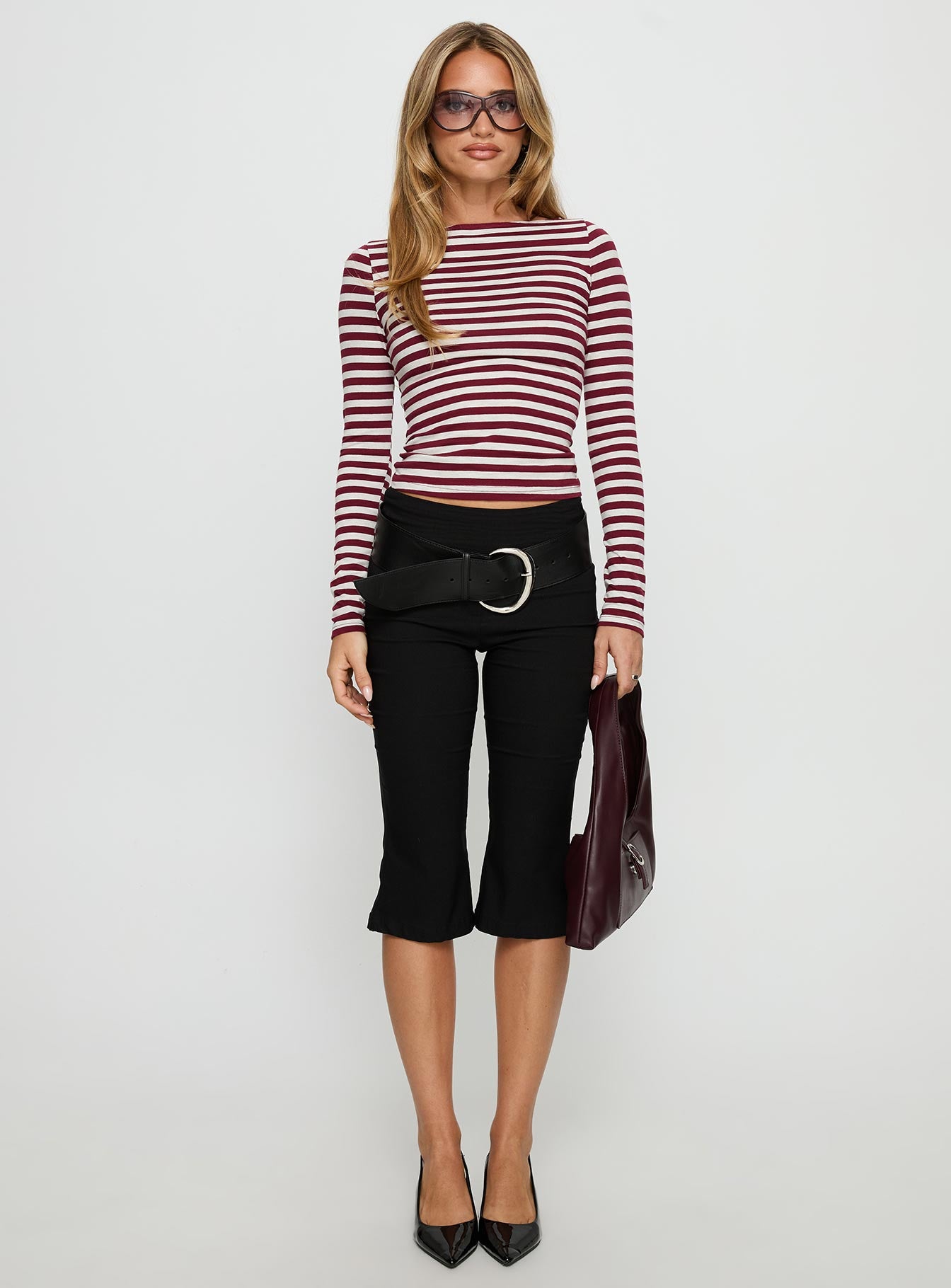 Derrica Long Sleeve Top Red Grey Stripe - Image 6