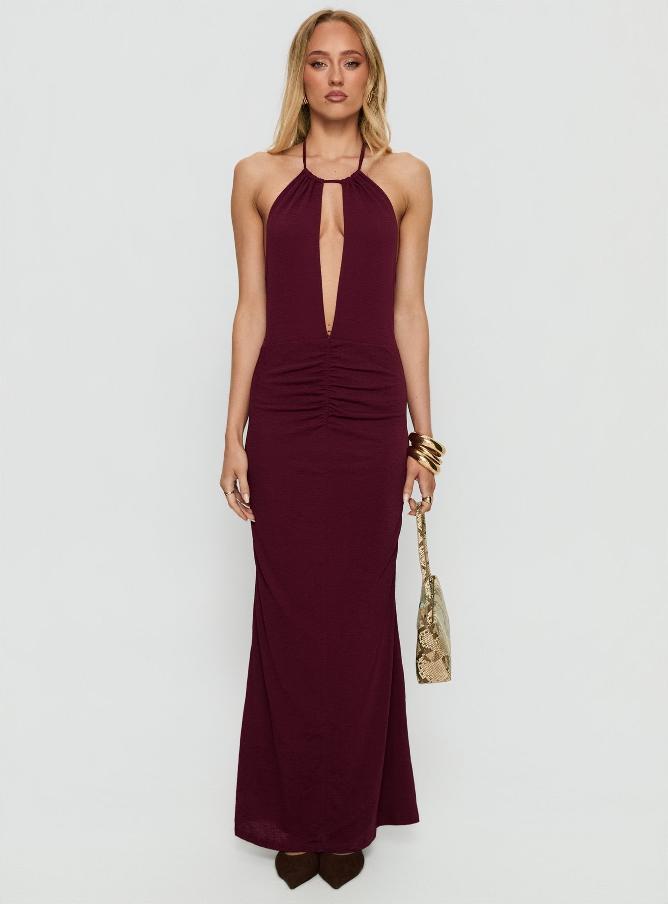 Lyssa Halter Plunge Maxi Dress Plum - Image 7