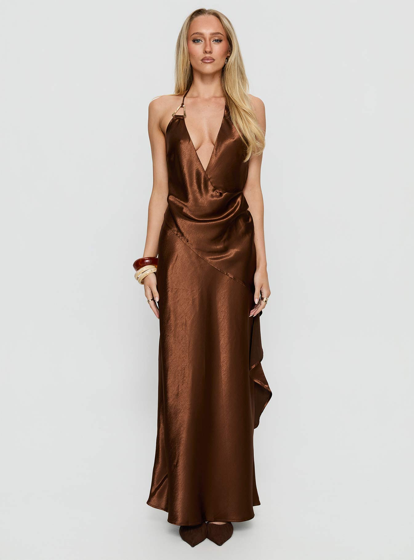 Annissa Plunge Halter Maxi Dress Dark Brown - Image 7