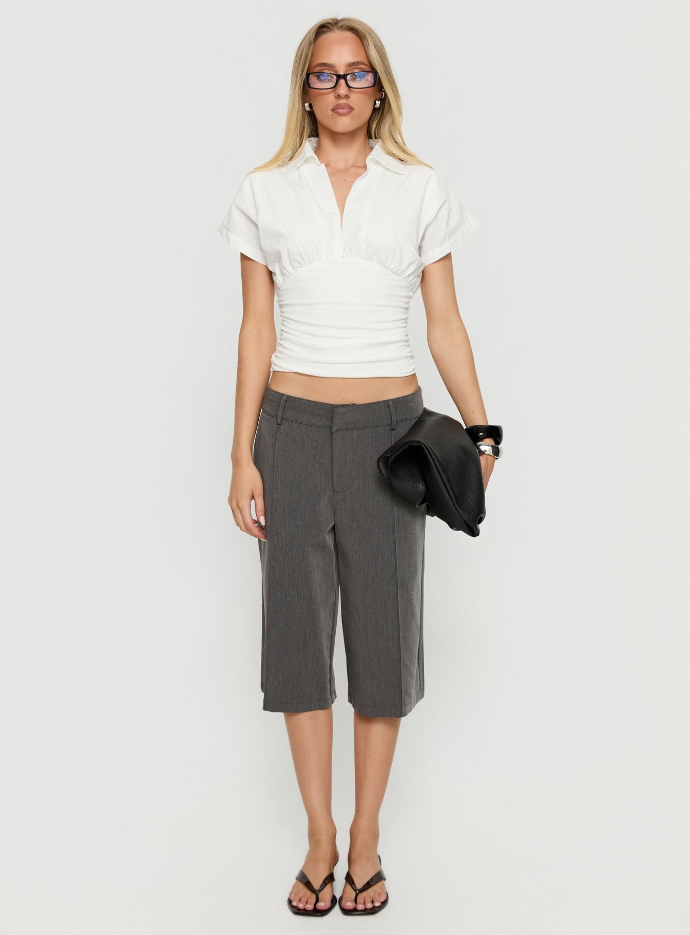 Chalia Ruched Collared Top White - Image 7