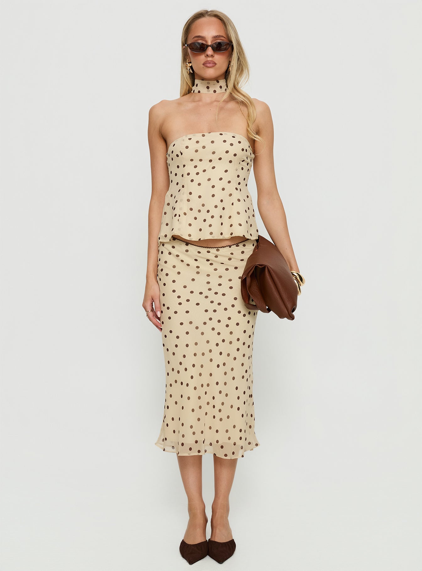 Sydni Midi Bias Cut Skirt Yellow Chocolate Polka - Image 7