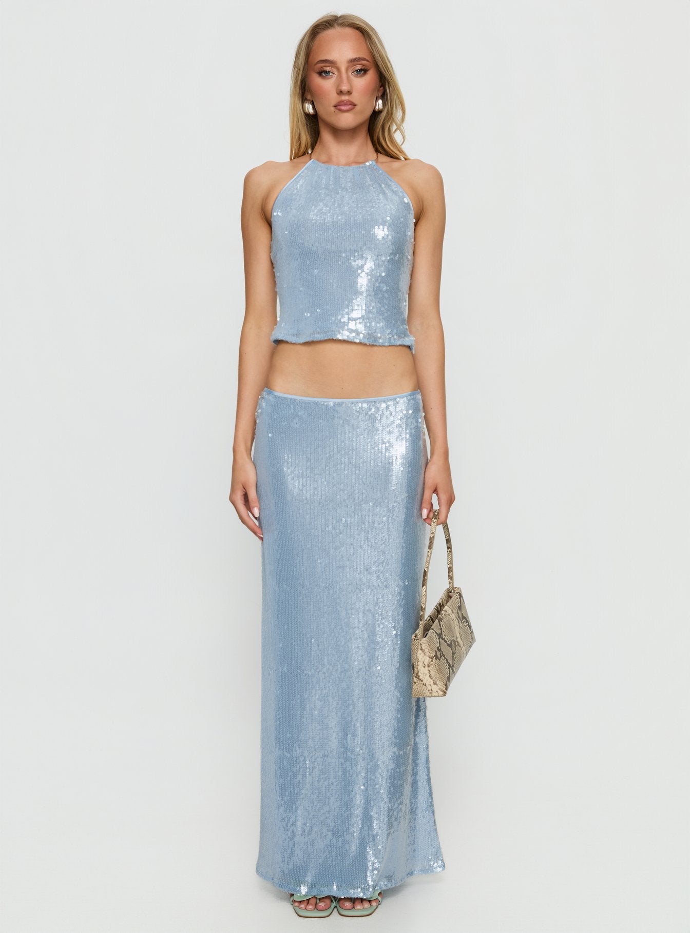 Emalia Sheer Sequin Maxi Skirt Blue - Image 7