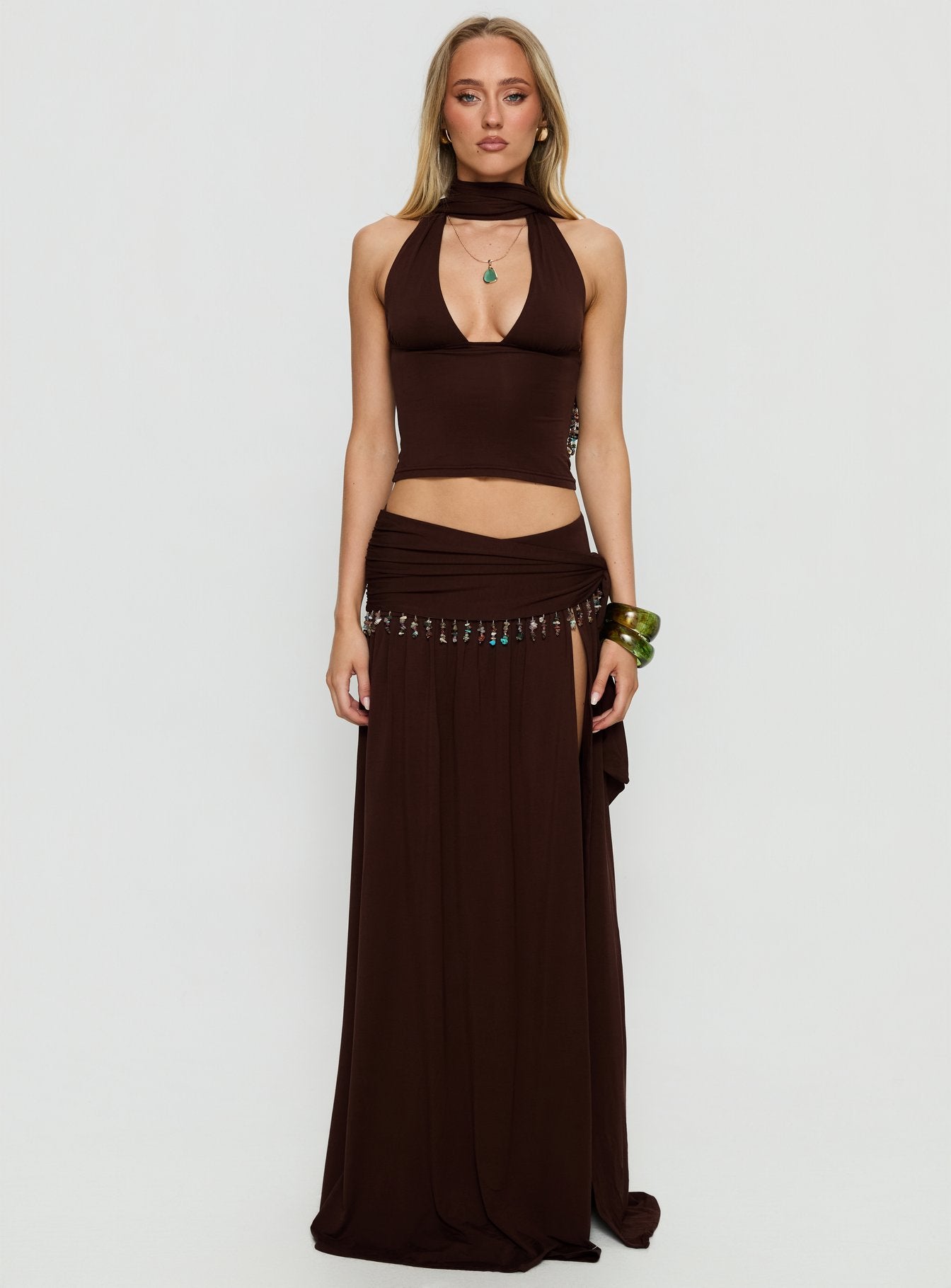 Spirita Beaded Halter Top Brown - Image 7