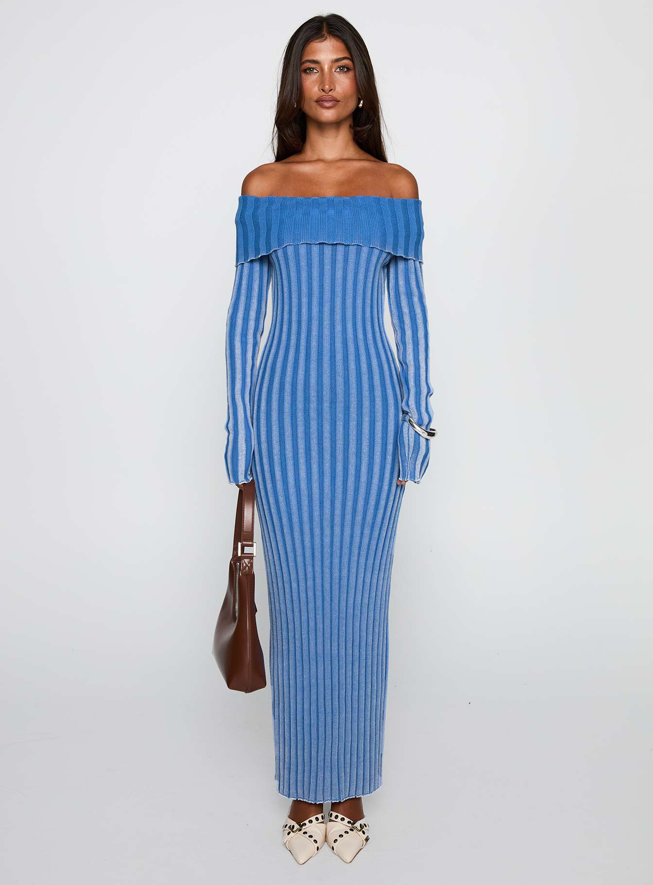 Mariska Long Sleeve Rib Maxi Dress Blue - Image 7
