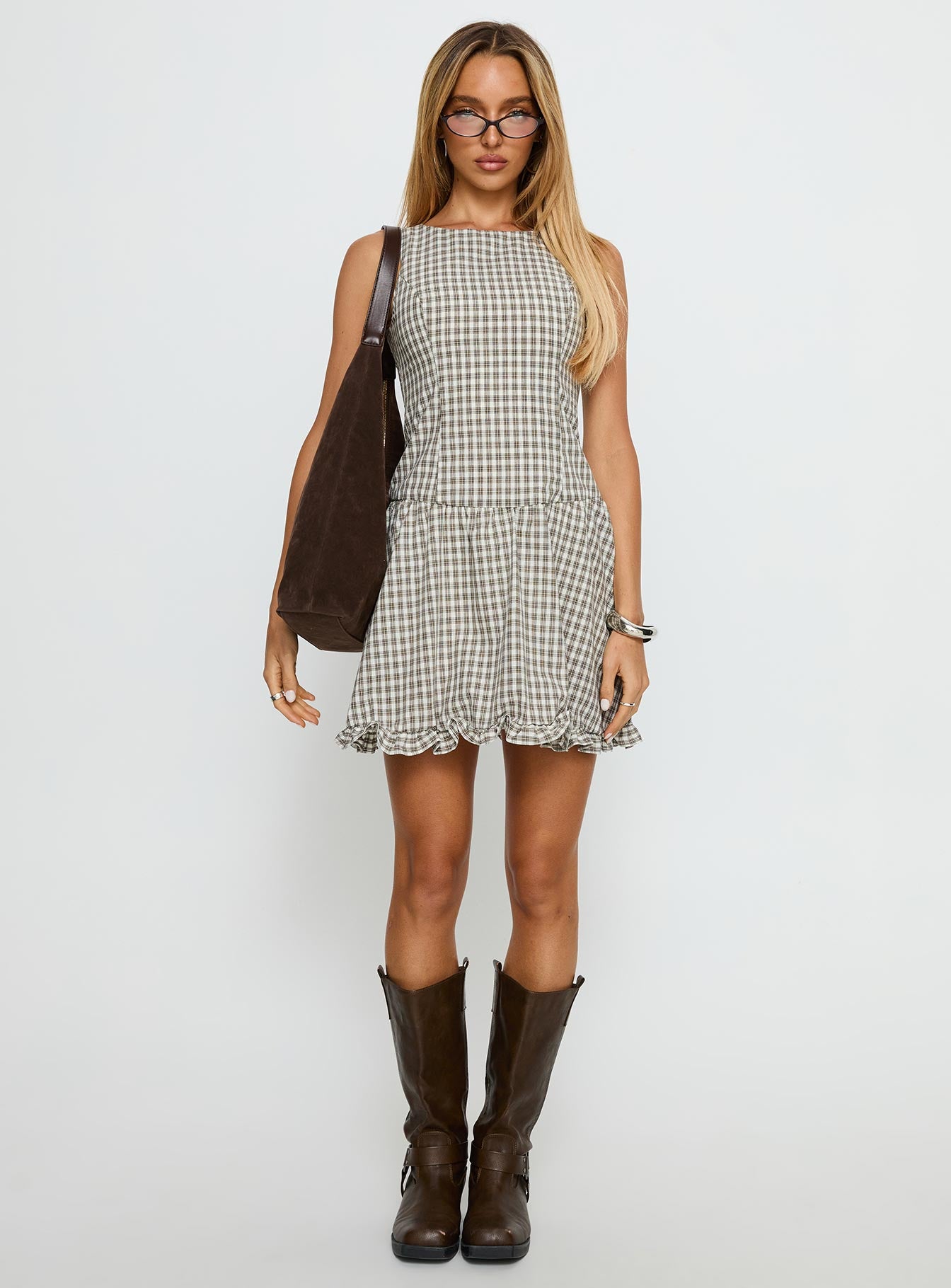 Isidra Drop Waist Playsuit Grey Check - Image 6
