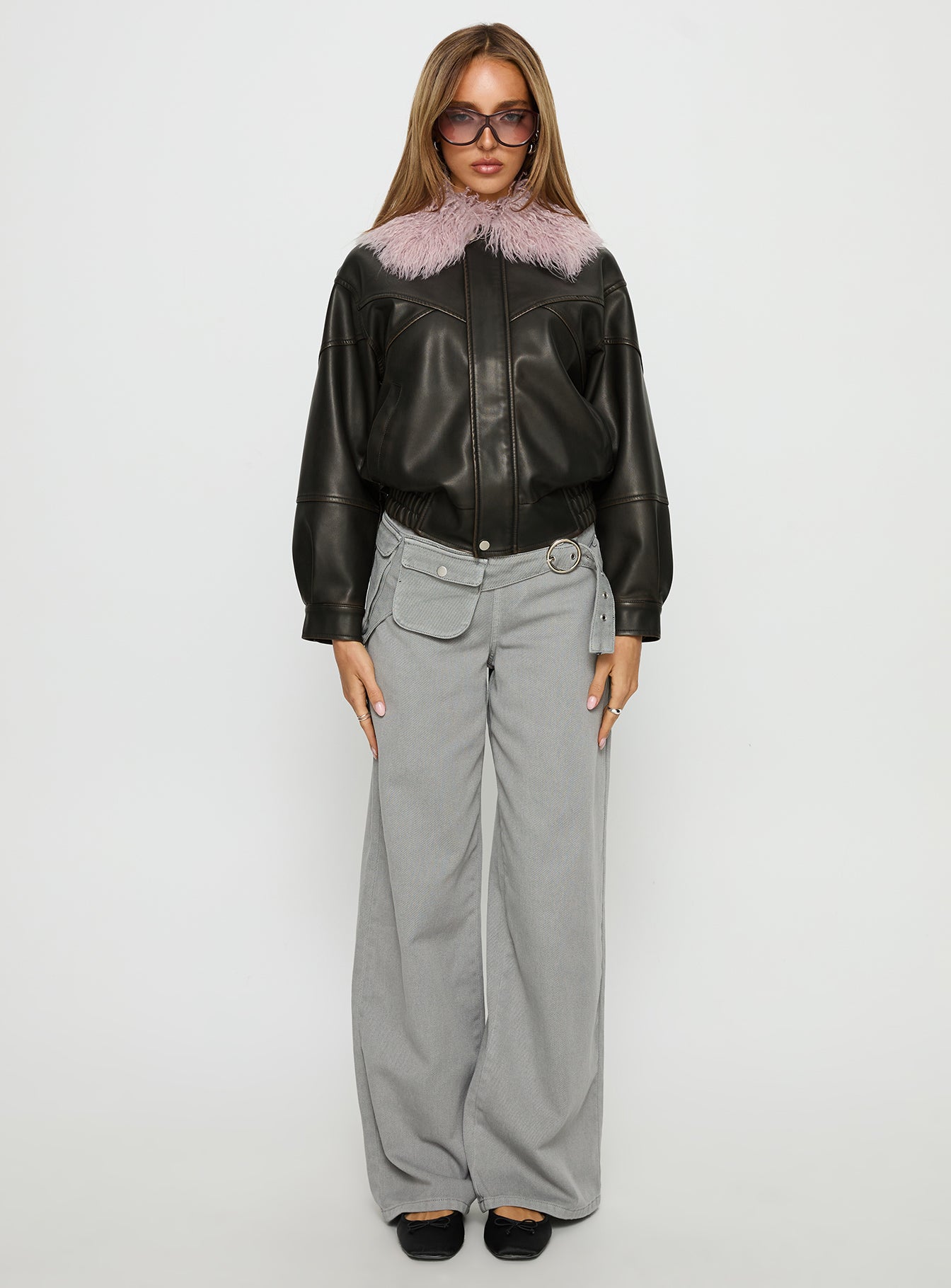 Brittanni Fluffy Collar Jacket Brown Pink - Image 7