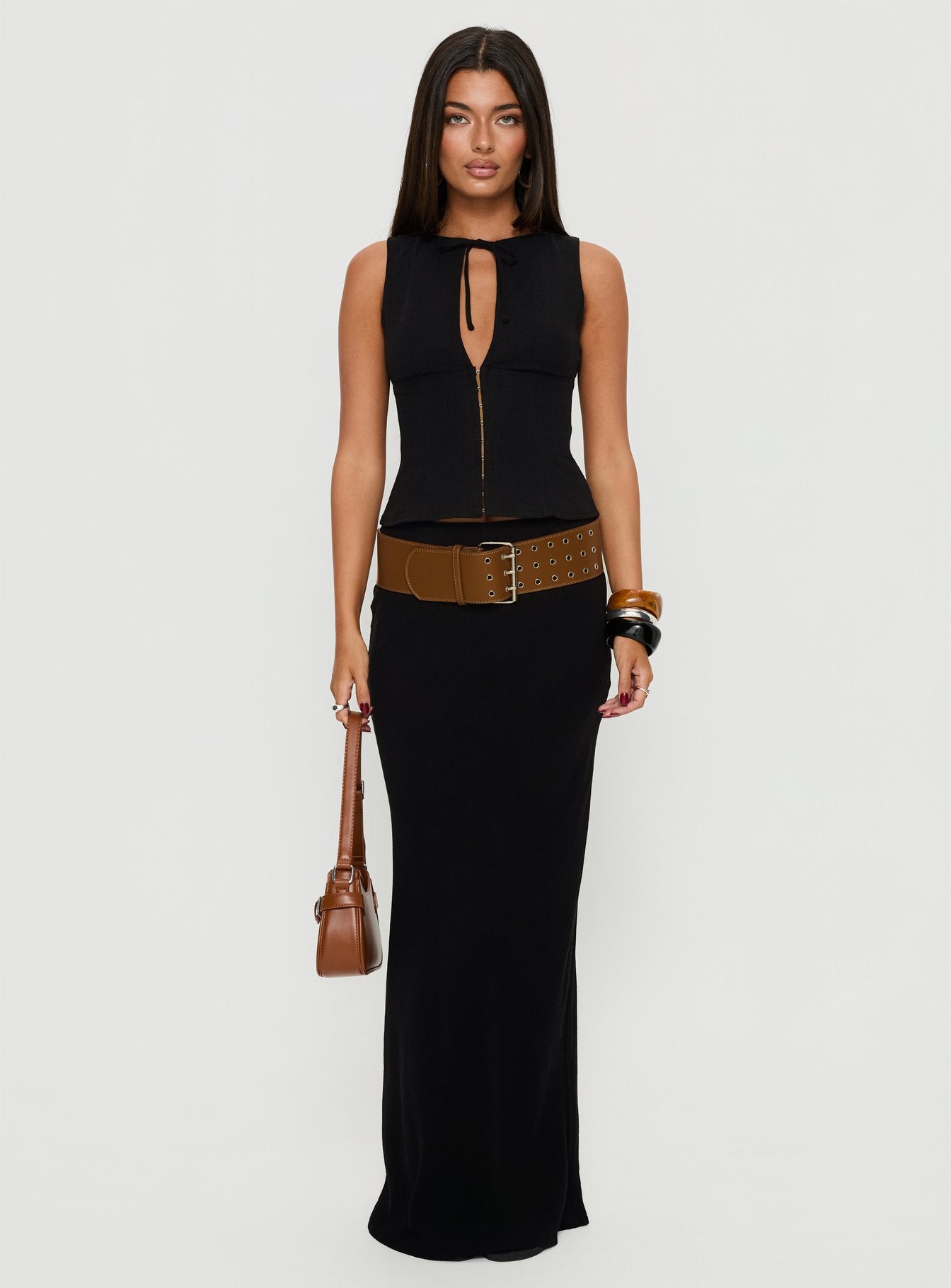 Alissea Keyhole Linen Blend Top Black - Image 6
