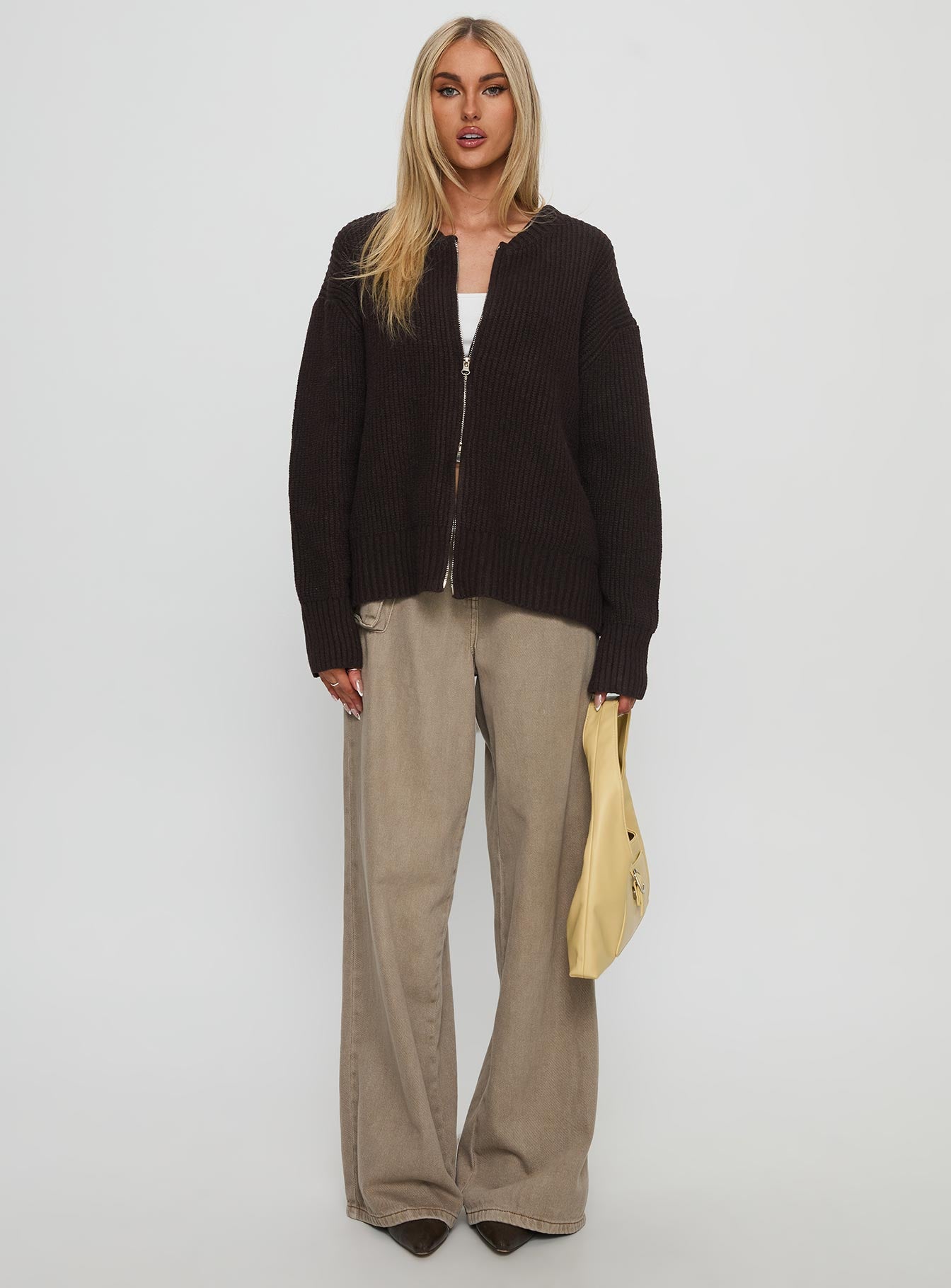 Lexene Zip Through Jumper Chocolate - Image 7