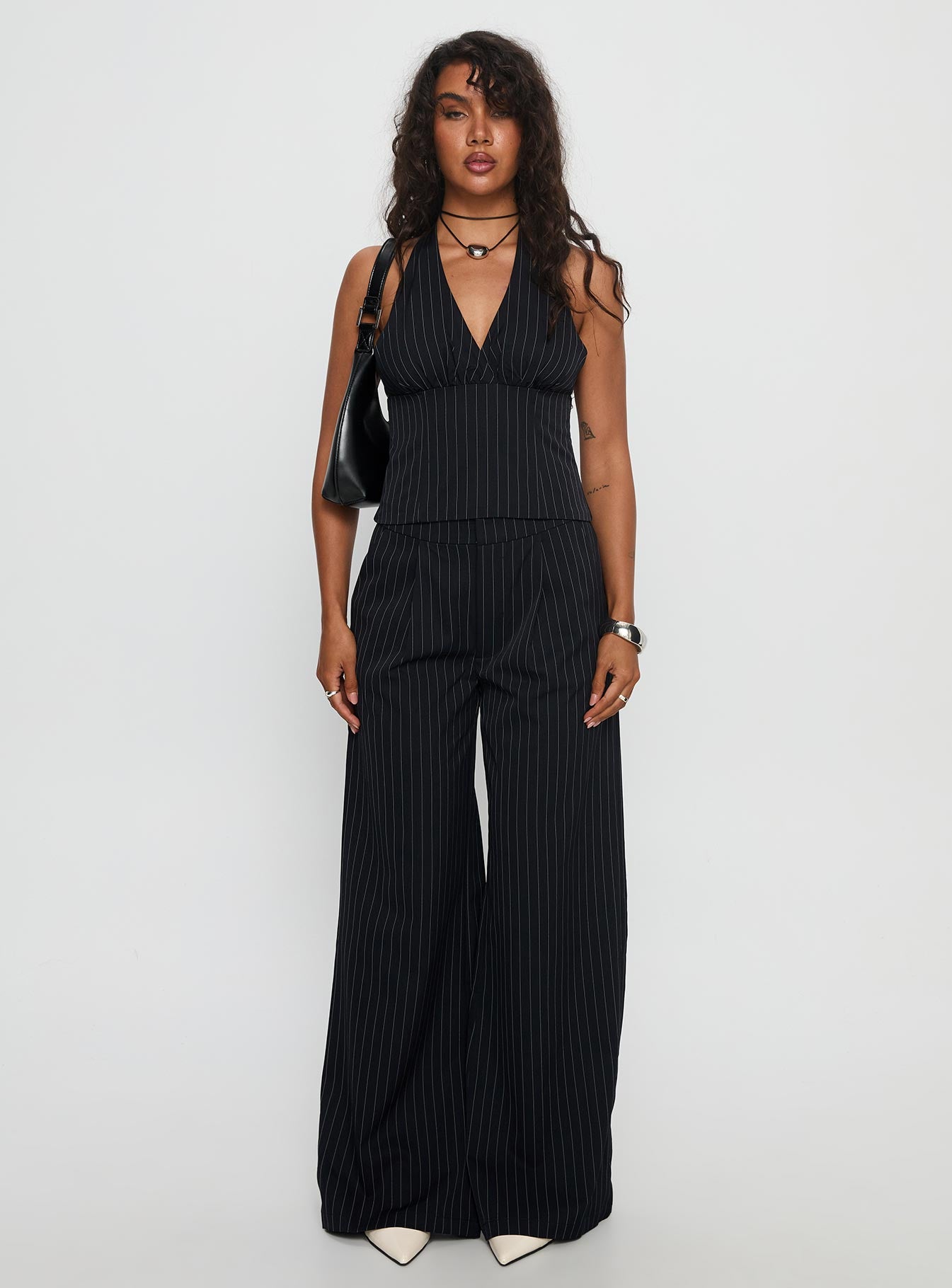 All She Wrote Halter Tailored Set Navy Stripe - Image 7