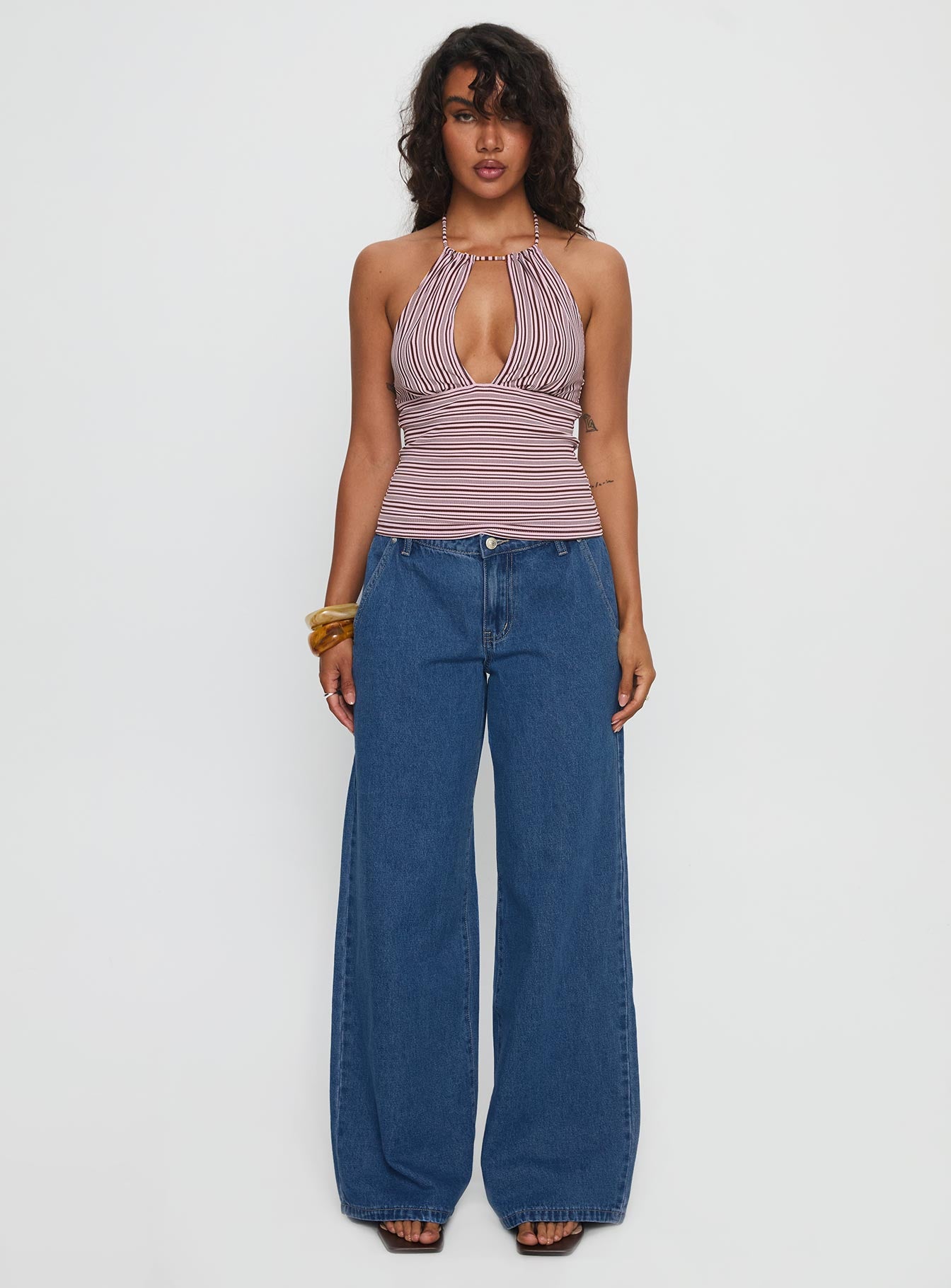 Sit In Silence Cut Out Top Purple Stripe - Image 7