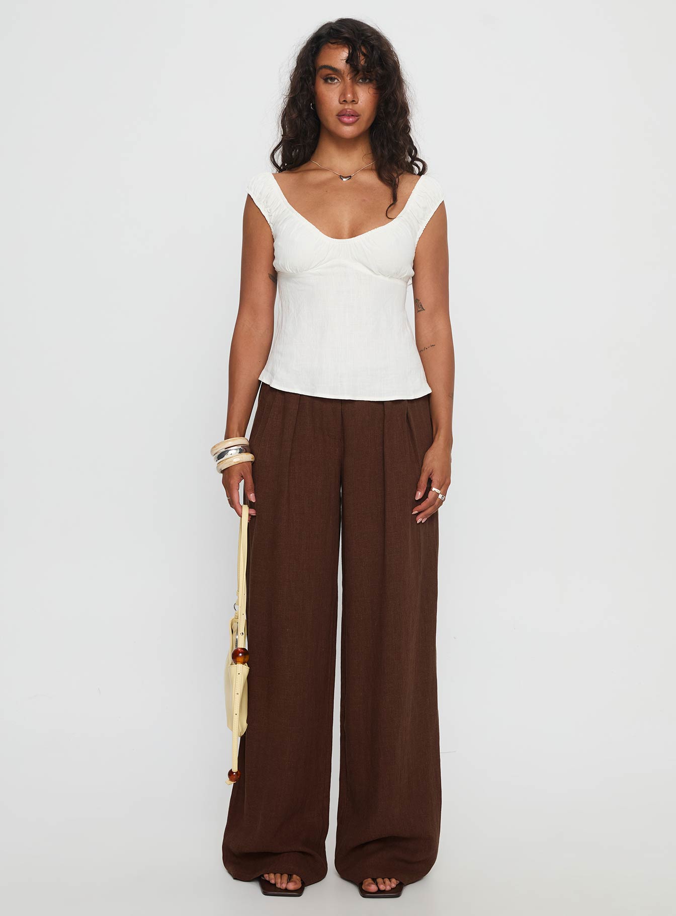 With Pleasure Puff Sleeve Linen Blouse Top White - Image 7