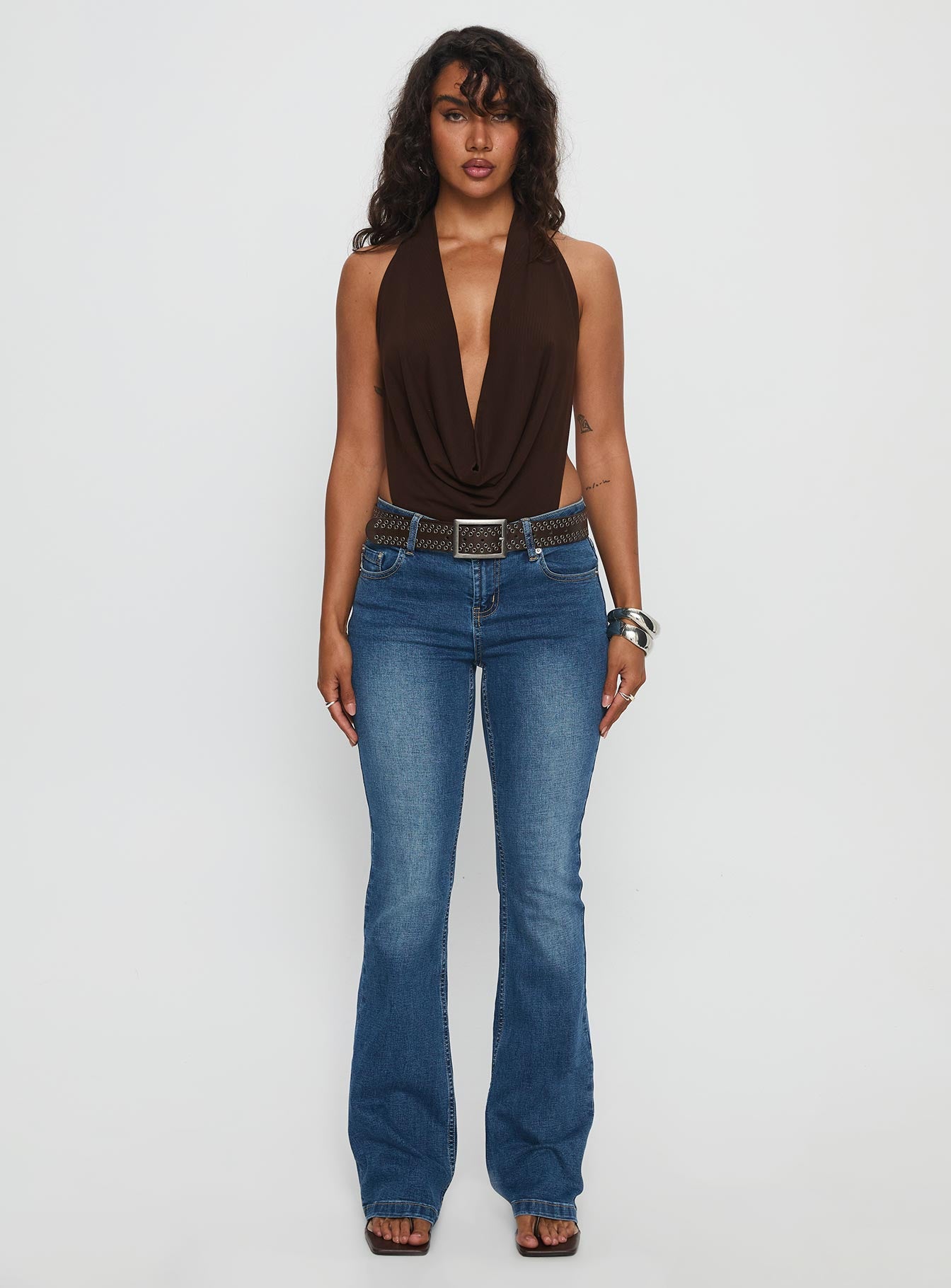 Quinna Plunge Neck Backless Bodysuit Chocolate - Image 7