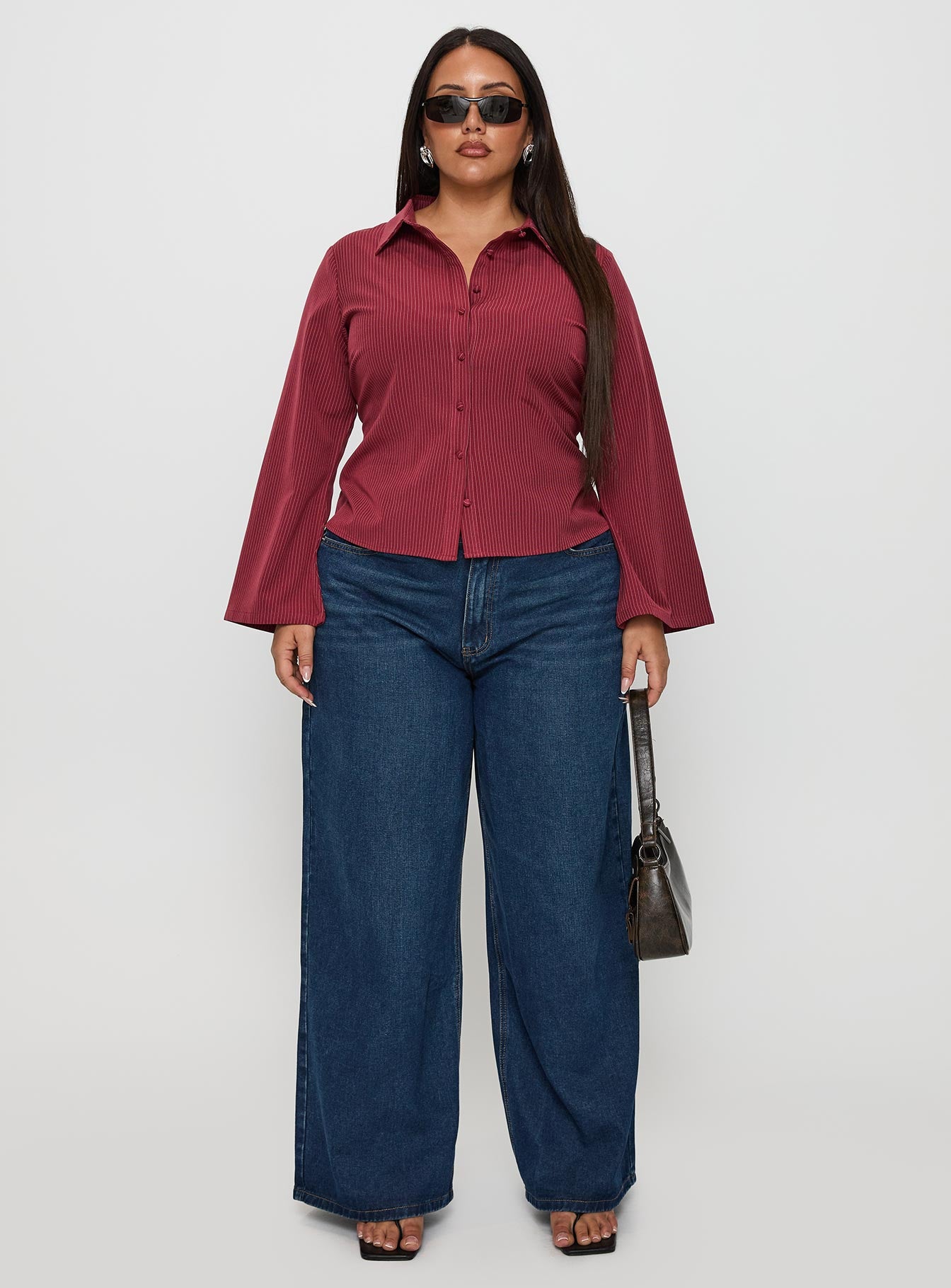 Anni Pinstripe Shirt Red Curve - Image 7