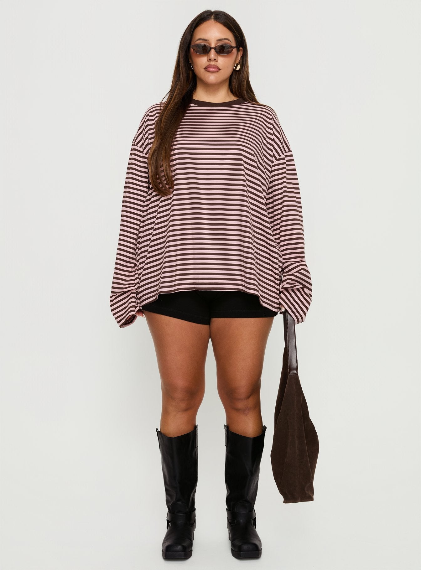 Settle Down Long Sleeve Top Pink Brown Stripe Curve - Image 7