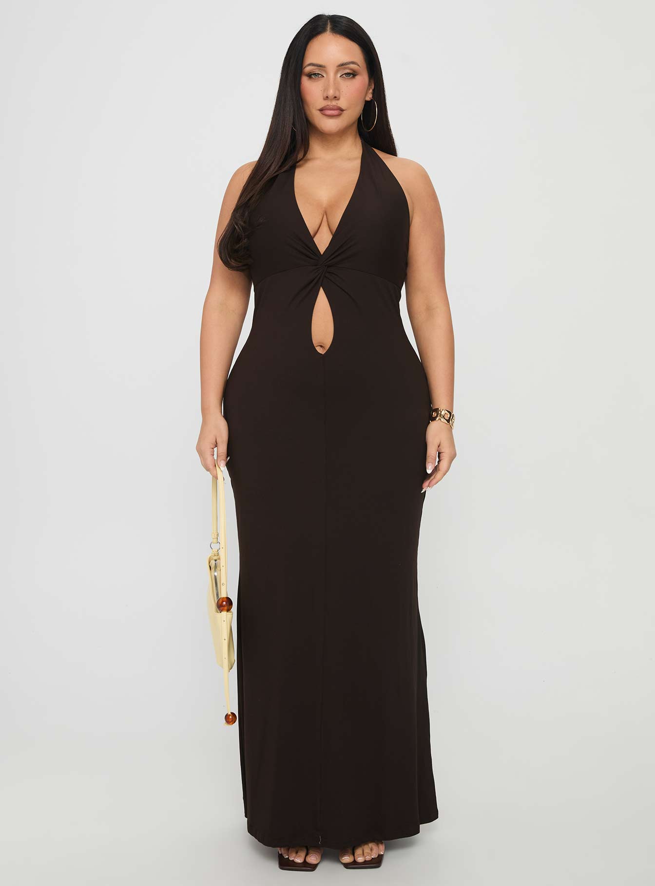 No Hard Feelings Twist Maxi Dress Brown Curve - Image 7