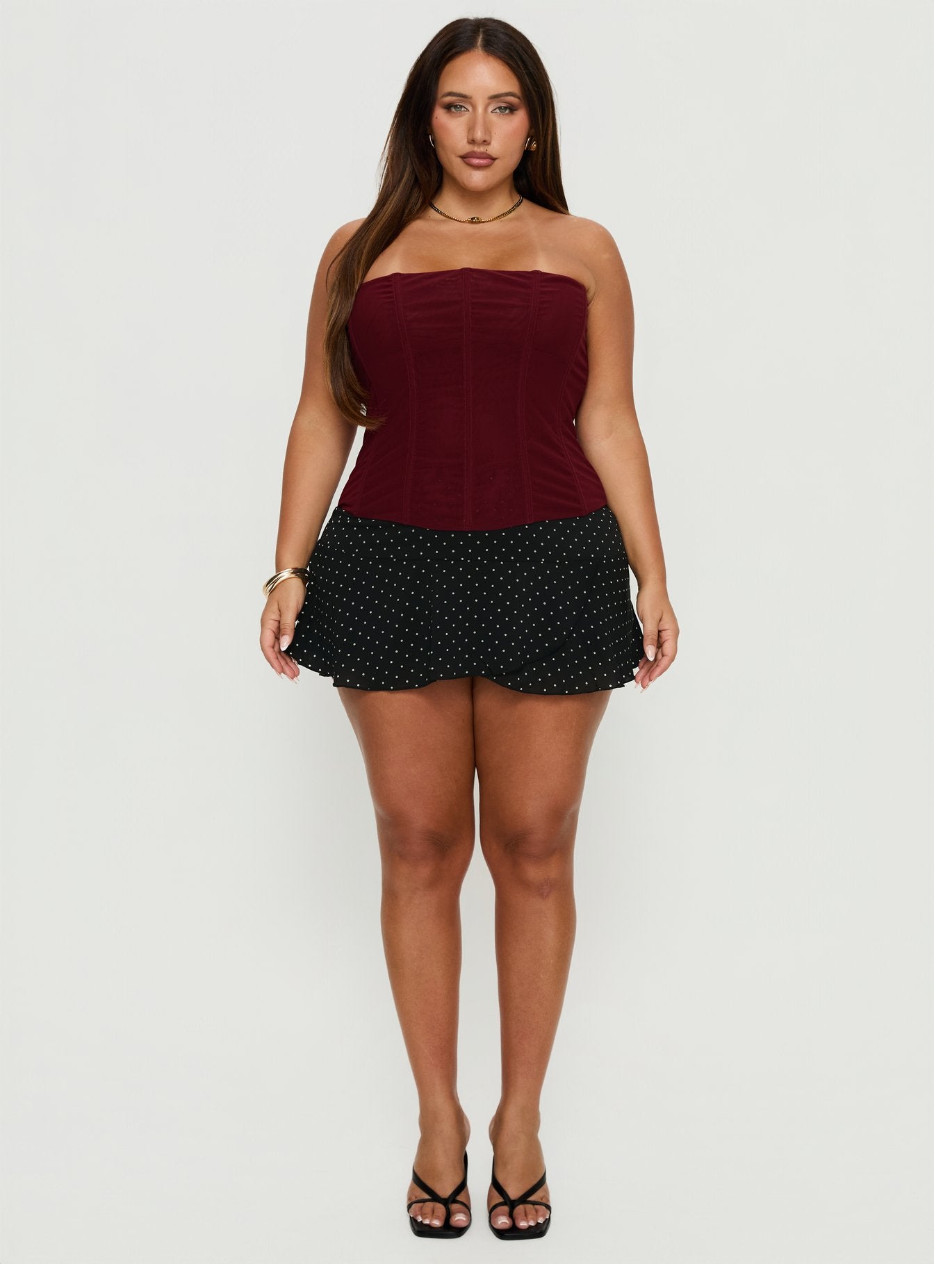 Sonsie Mini Skirt Black White Polka Curve - Image 7