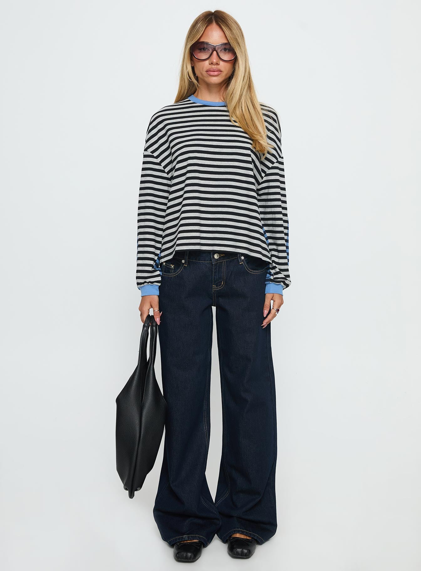 Taysha Long Sleeve Top Black Grey Stripe - Image 7
