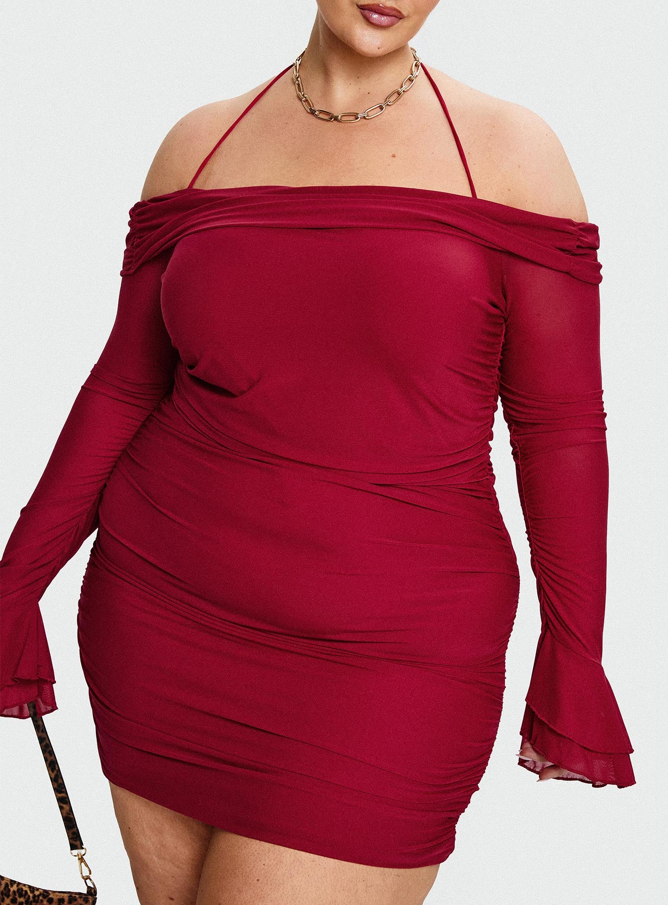 Taylon Off Shoulder Long Sleeve Mini Dress Red Curve - Image 8