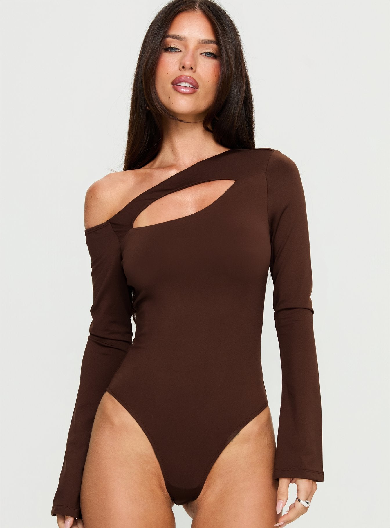 Raissa Cut Out One Shoulder Bodysuit Brown - Image 7