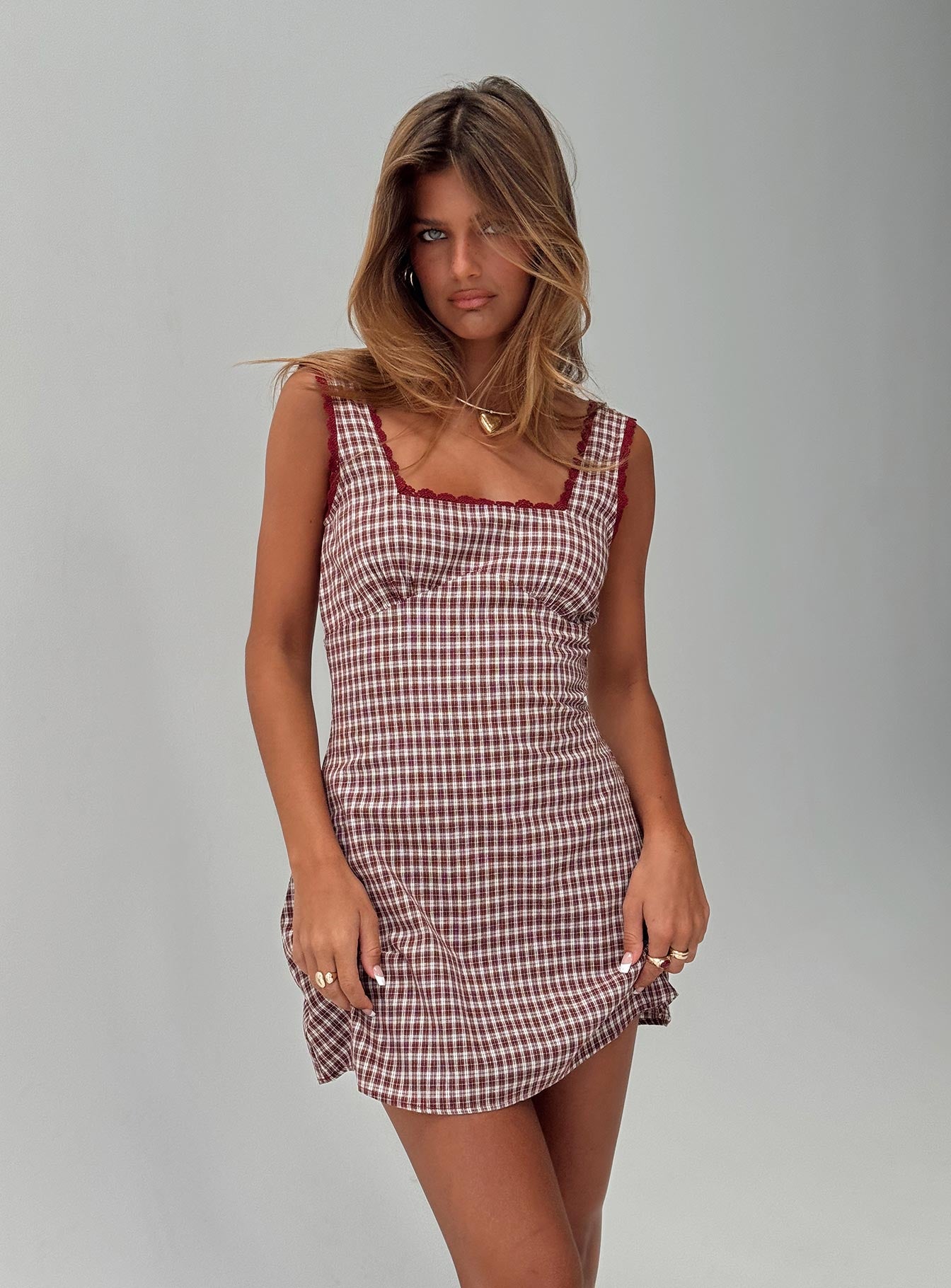 Dasha Mini Dress Red Check - Image 8