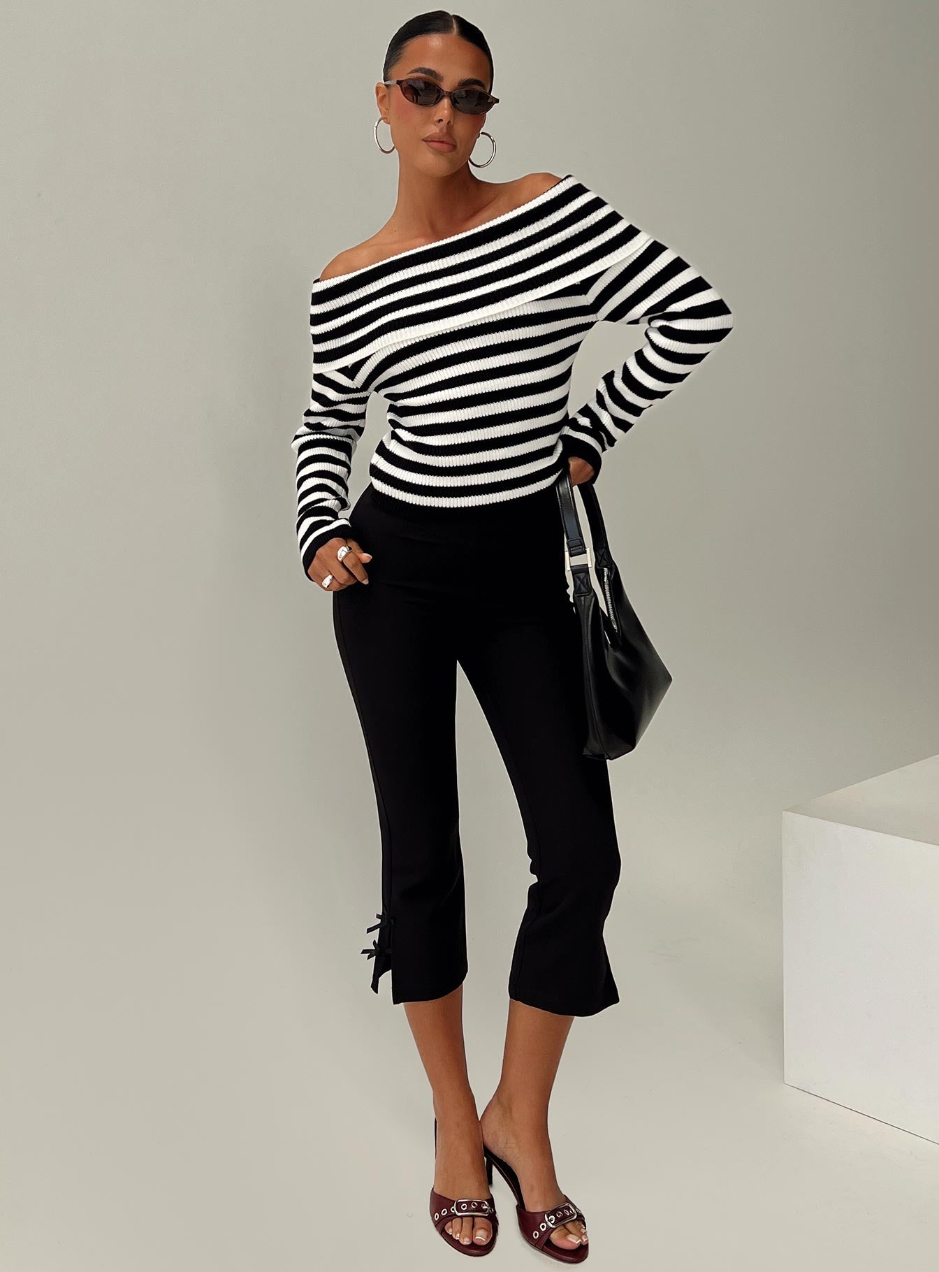 Danyel Off The Shoulder Sweater Black White Stripe - Image 8
