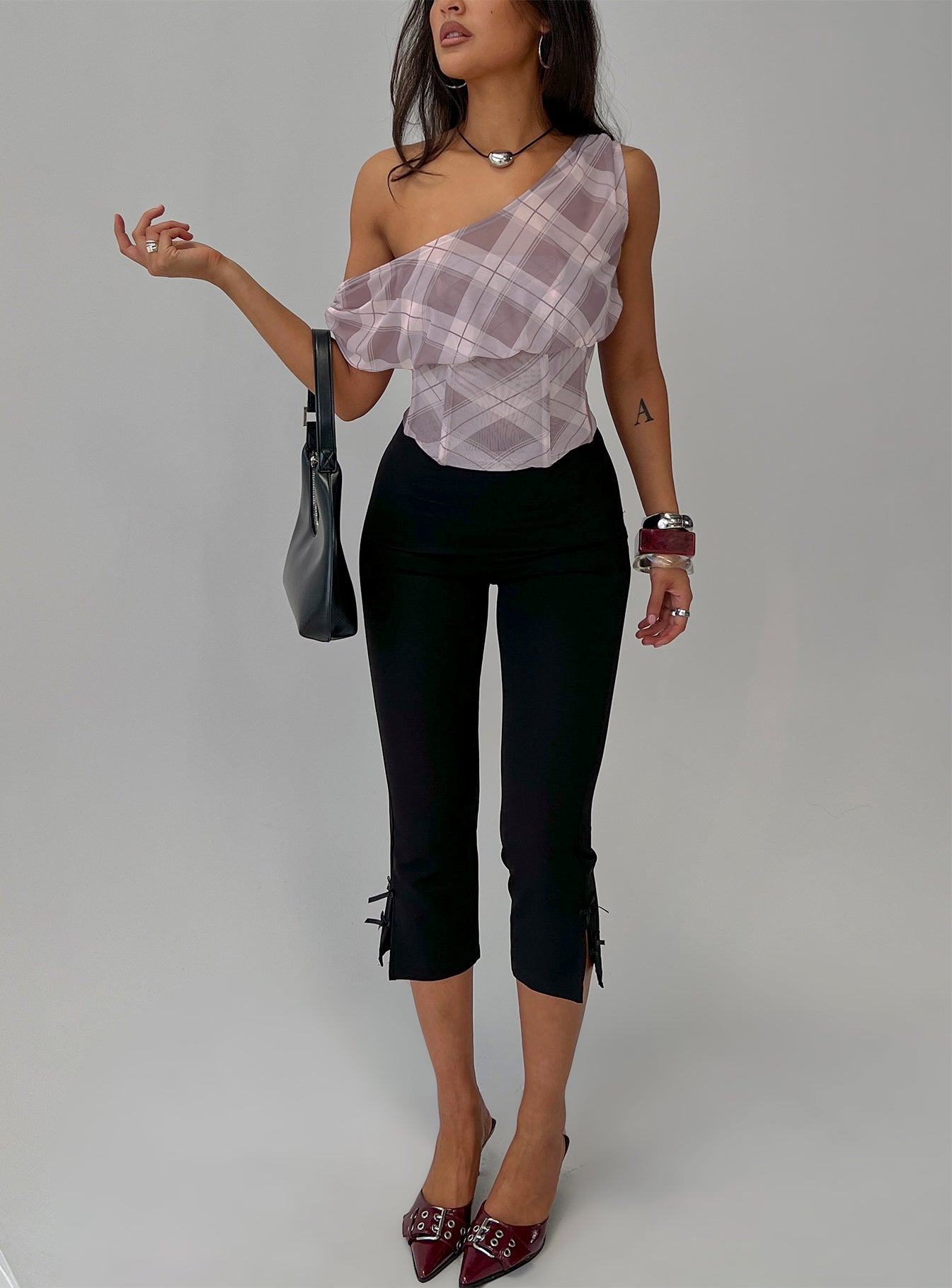 Amabelle Corset Draped Top Multi Plaid - Image 8