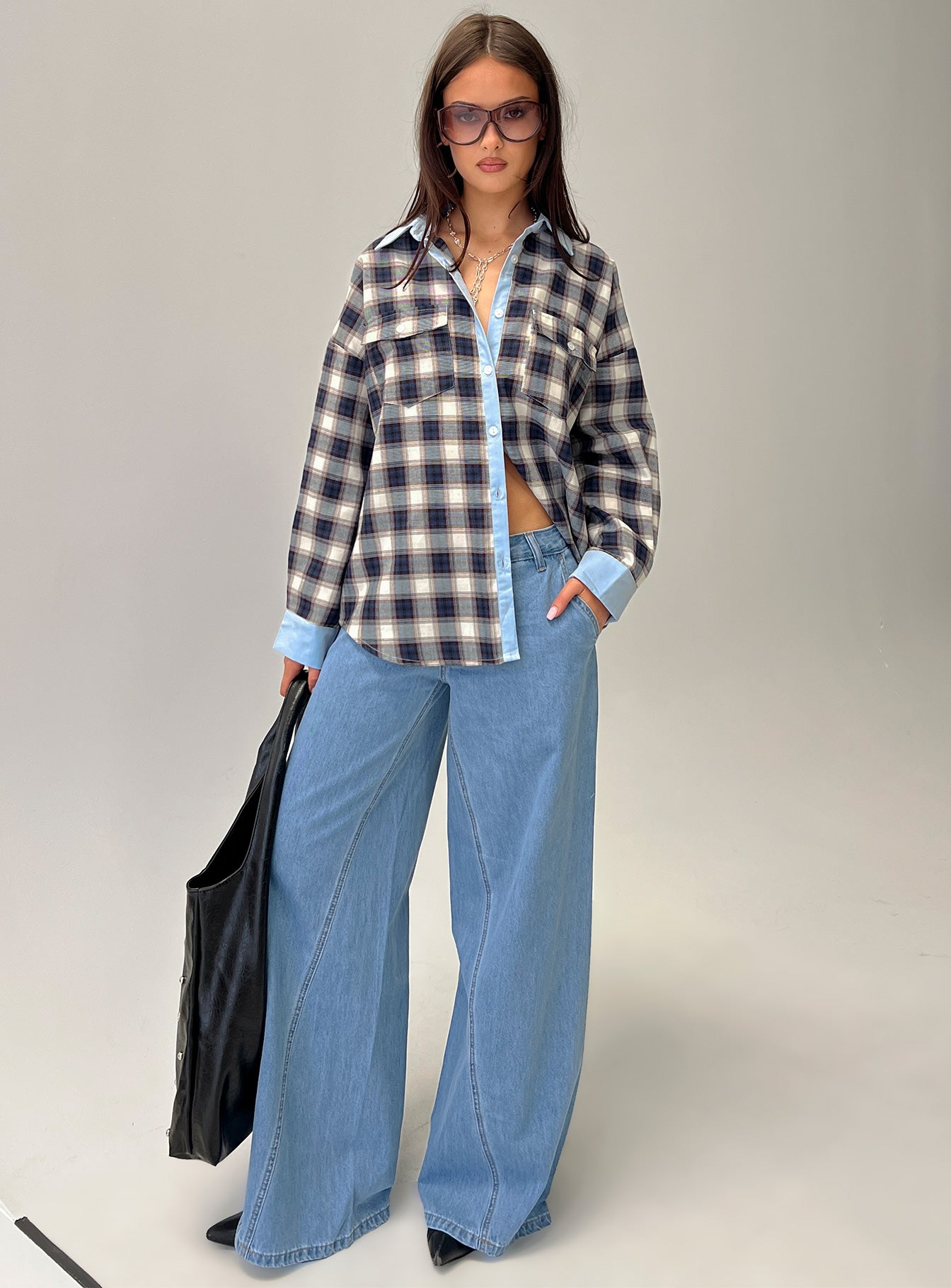 Walda Contrast Flannel Shirt Blue Check - Image 8