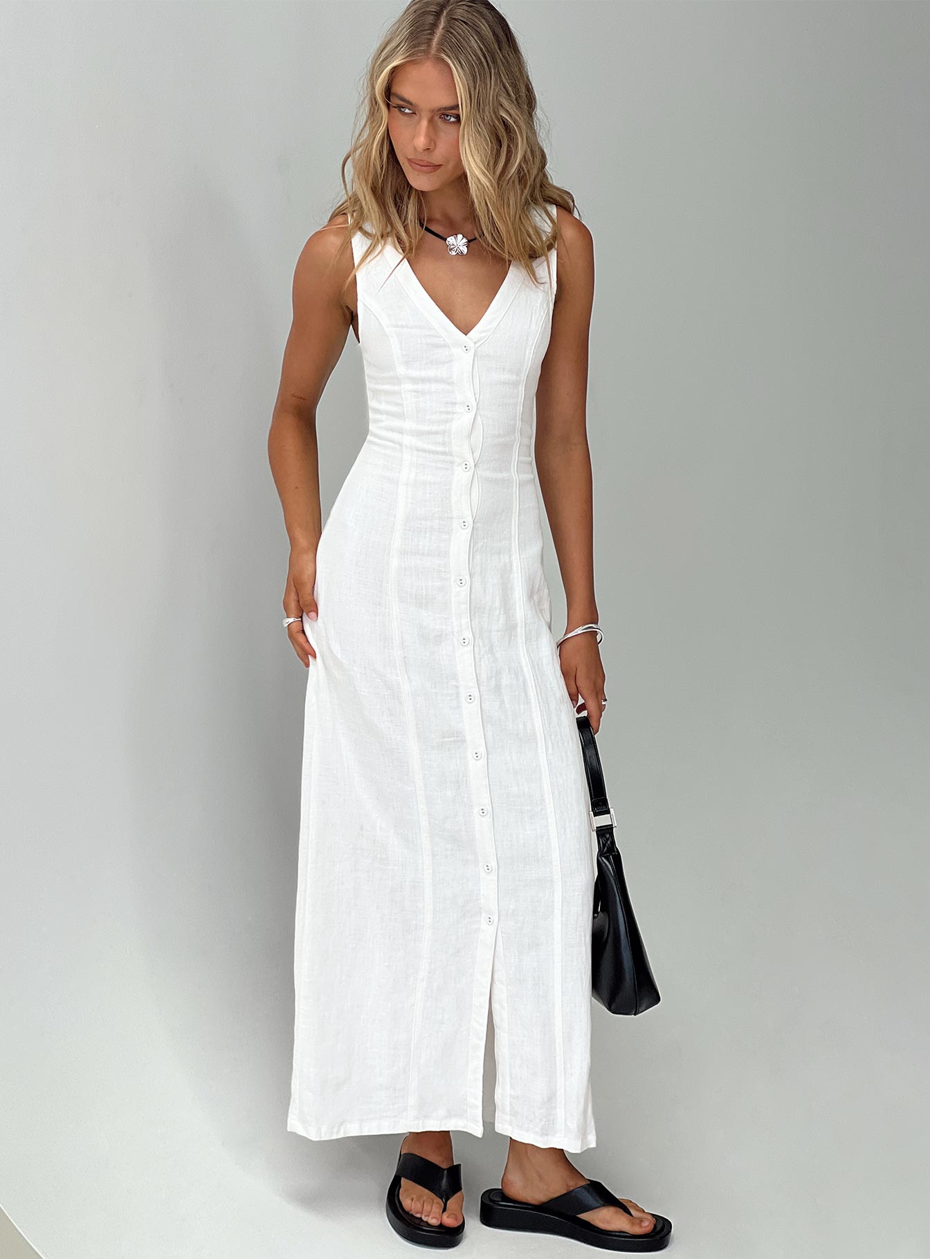 Summer Season Linen Blend Maxi Dress White - Image 8