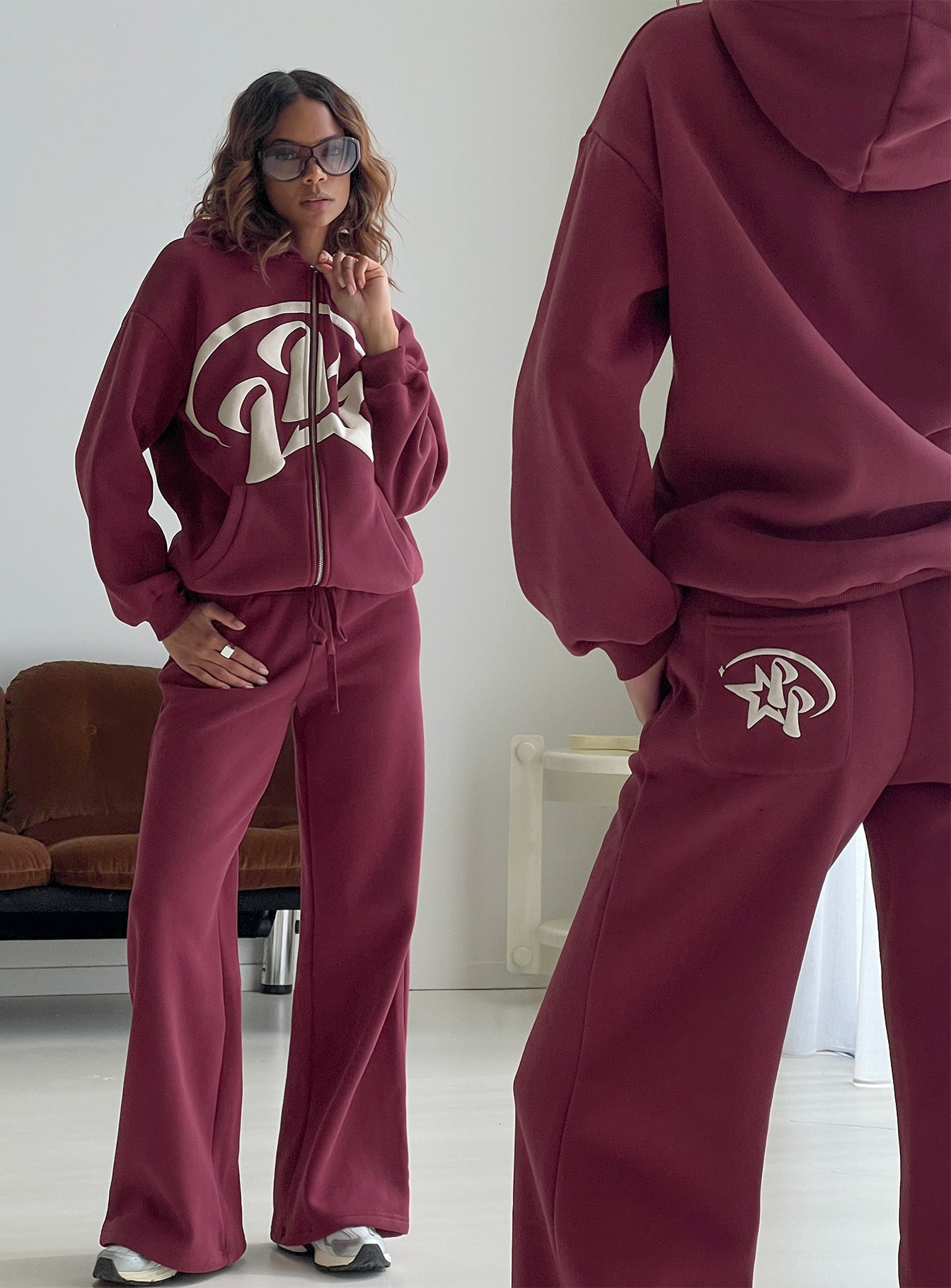 Princess Polly Stargirl Wide Leg Sweat Pants Burgundy - Image 8