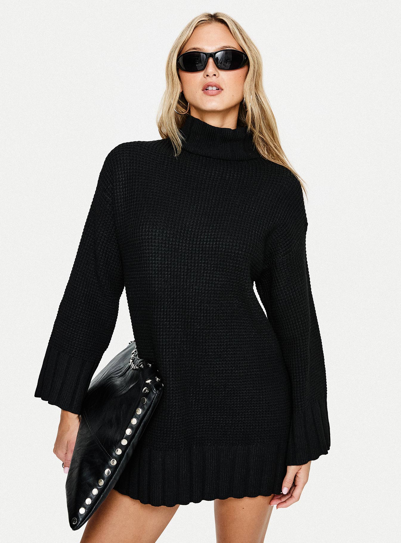 Tarin Long Sleeve Knit Mini Dress Black - Image 8