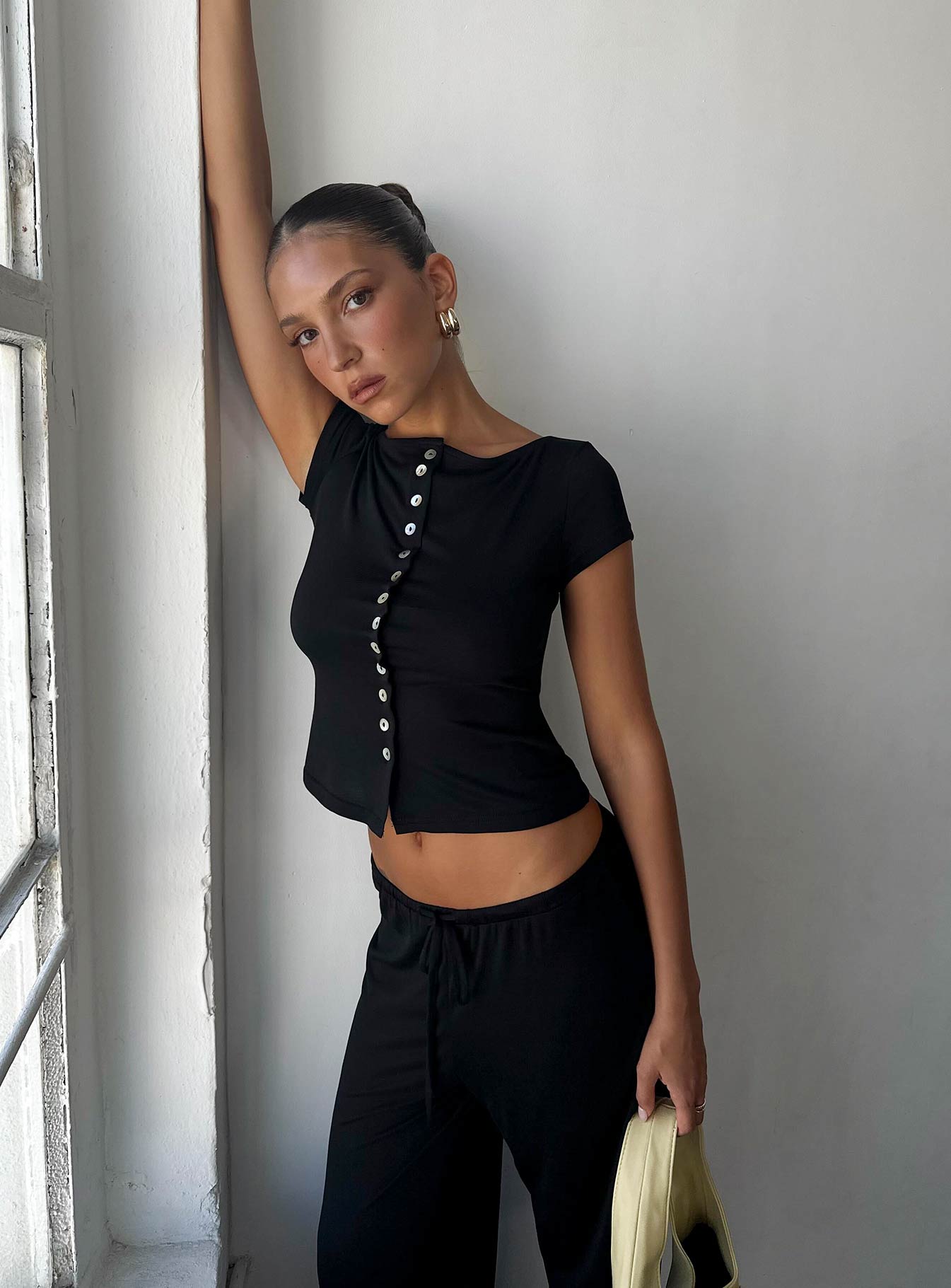 Angellina Jersey Button Down Top Black - Image 8