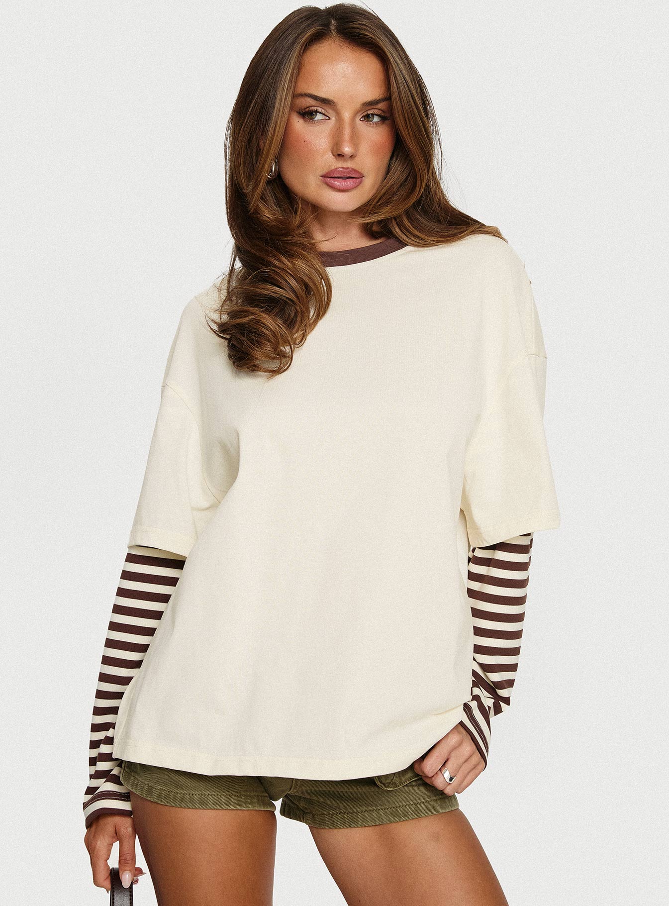 Ryann Long Sleeve Layered Top Cream Brown Stripe - Image 8