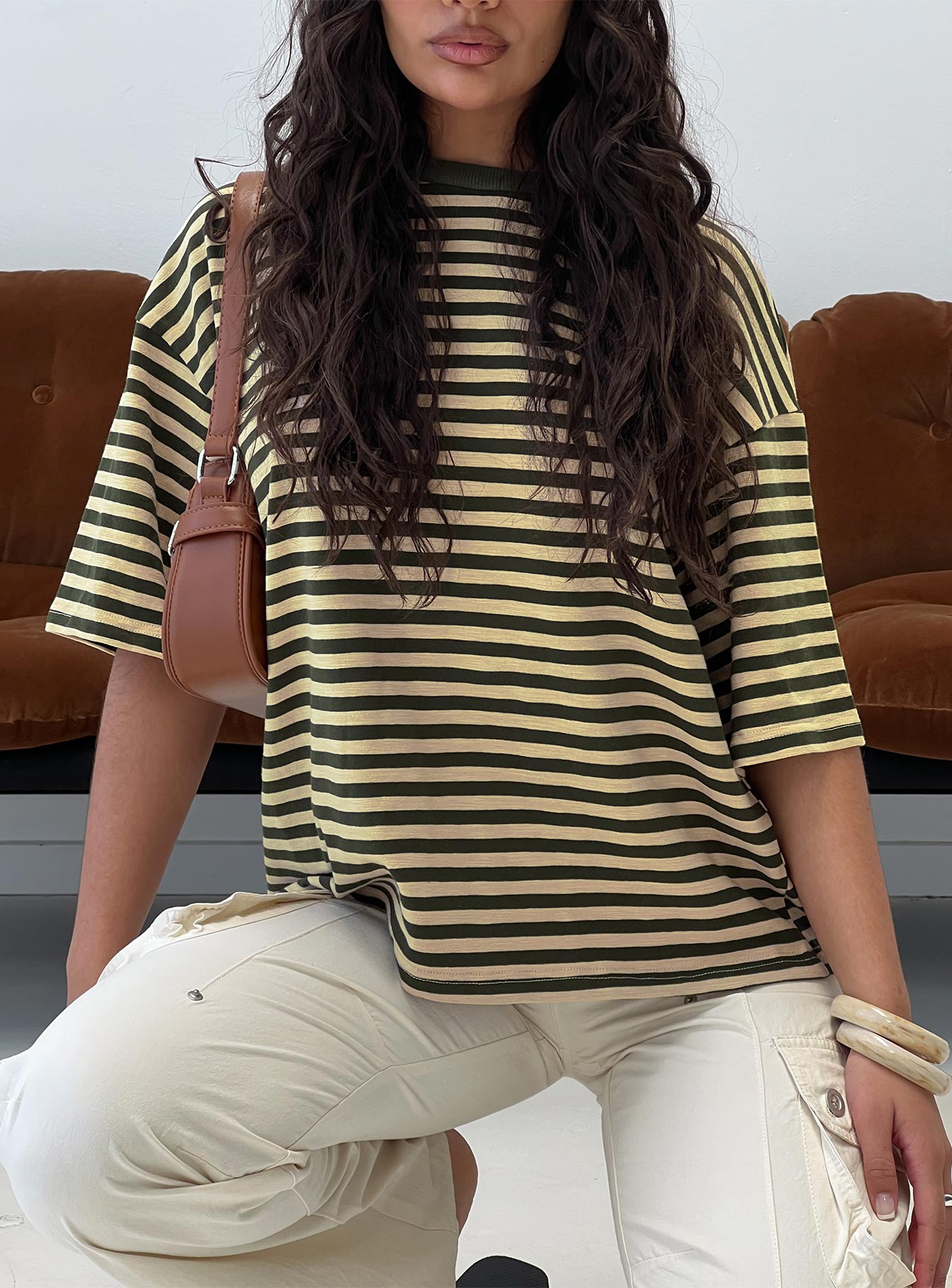 Settle Down Short Sleeve Top Green Cream Stripe - Image 8