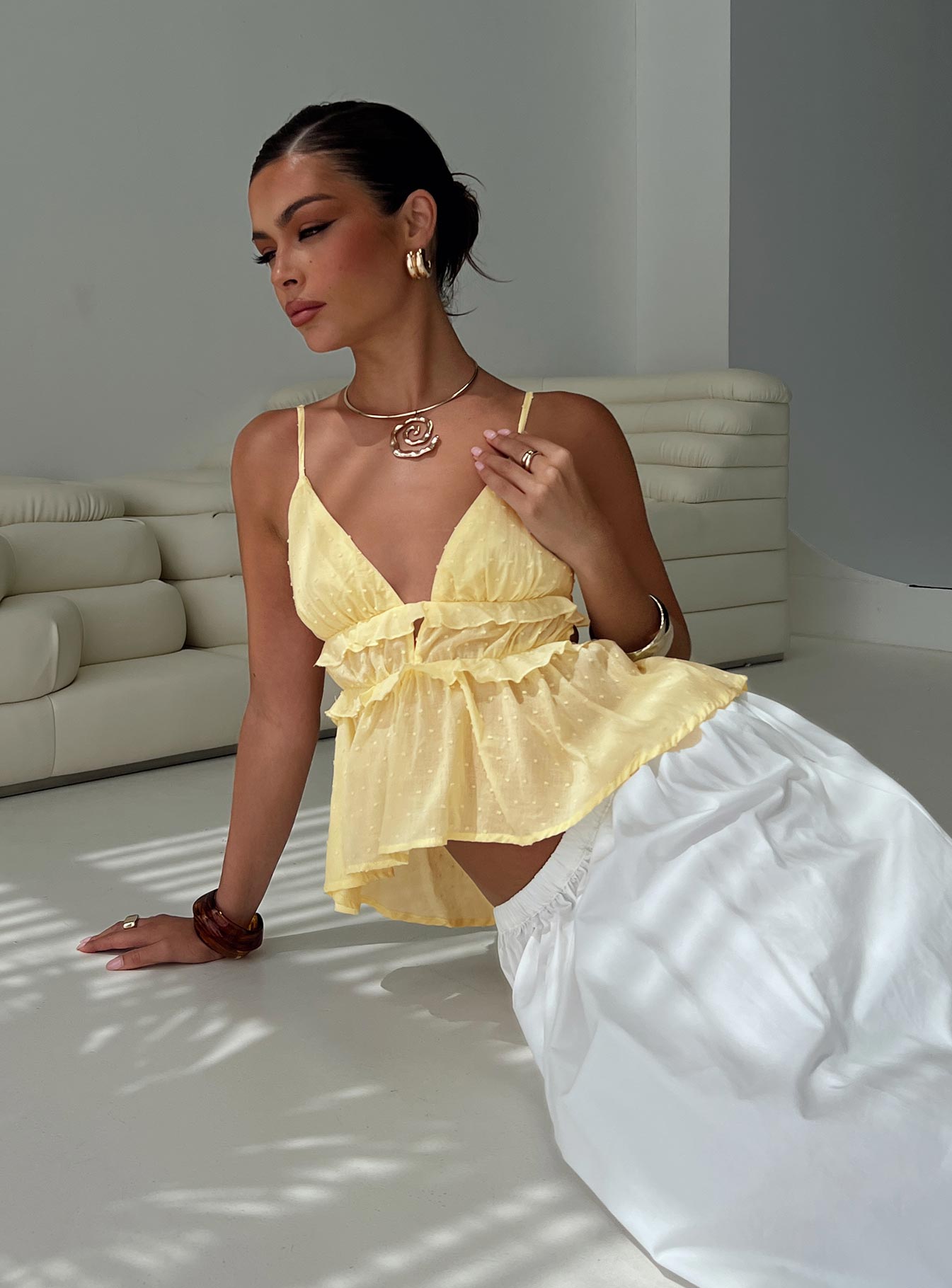 Blondelle Frill Detail Top Yellow - Image 8