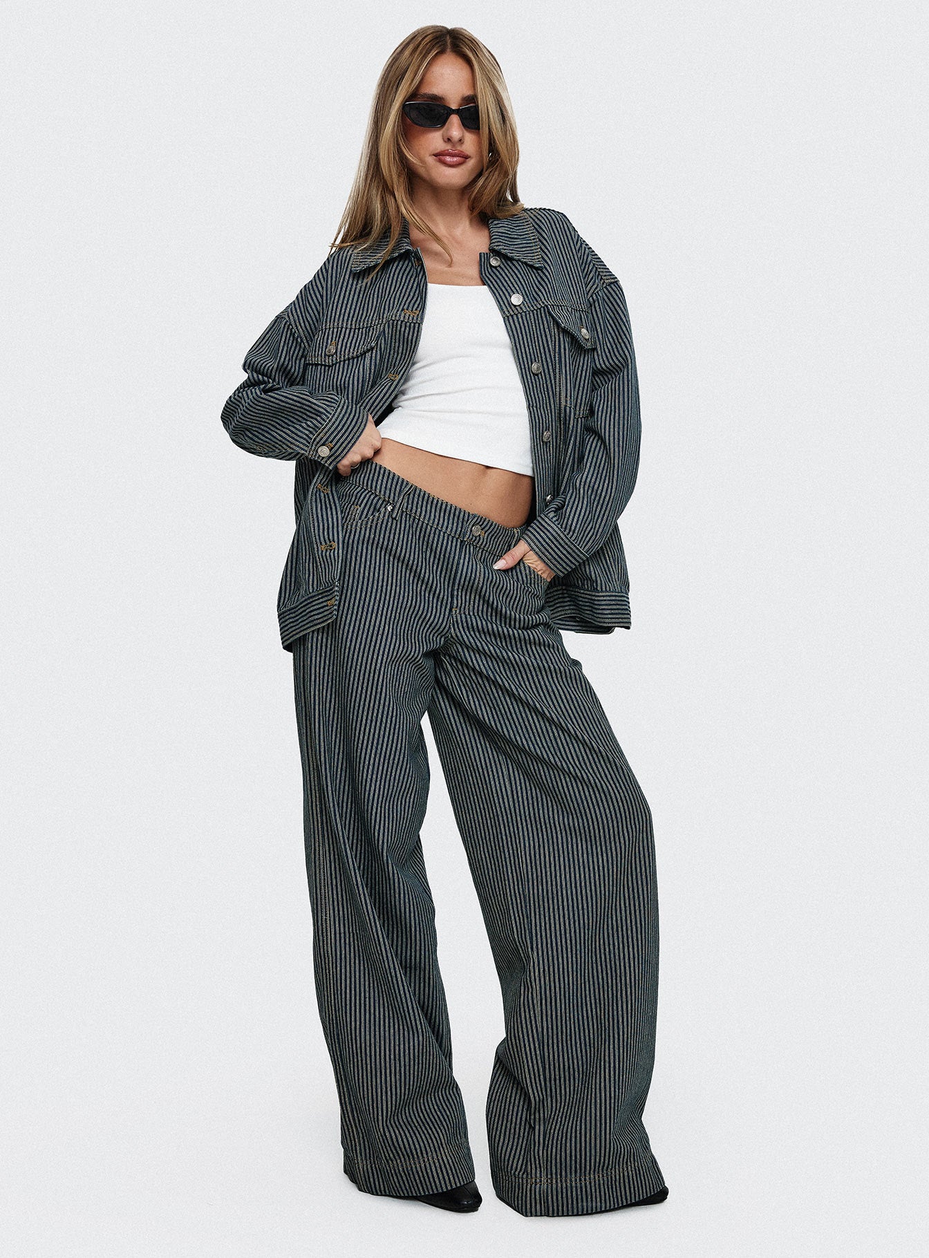 Actually Invested Low Rise Pants Denim Stripe - Image 9
