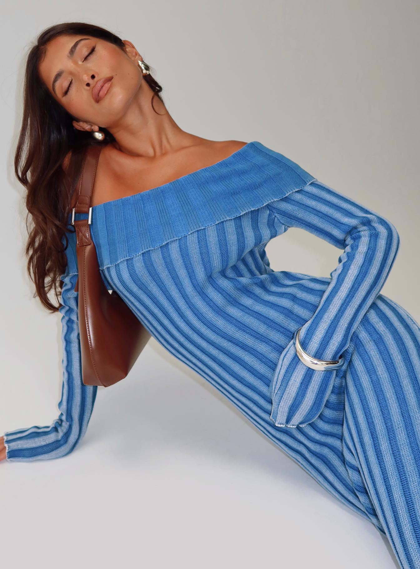 Mariska Long Sleeve Rib Maxi Dress Blue - Image 8